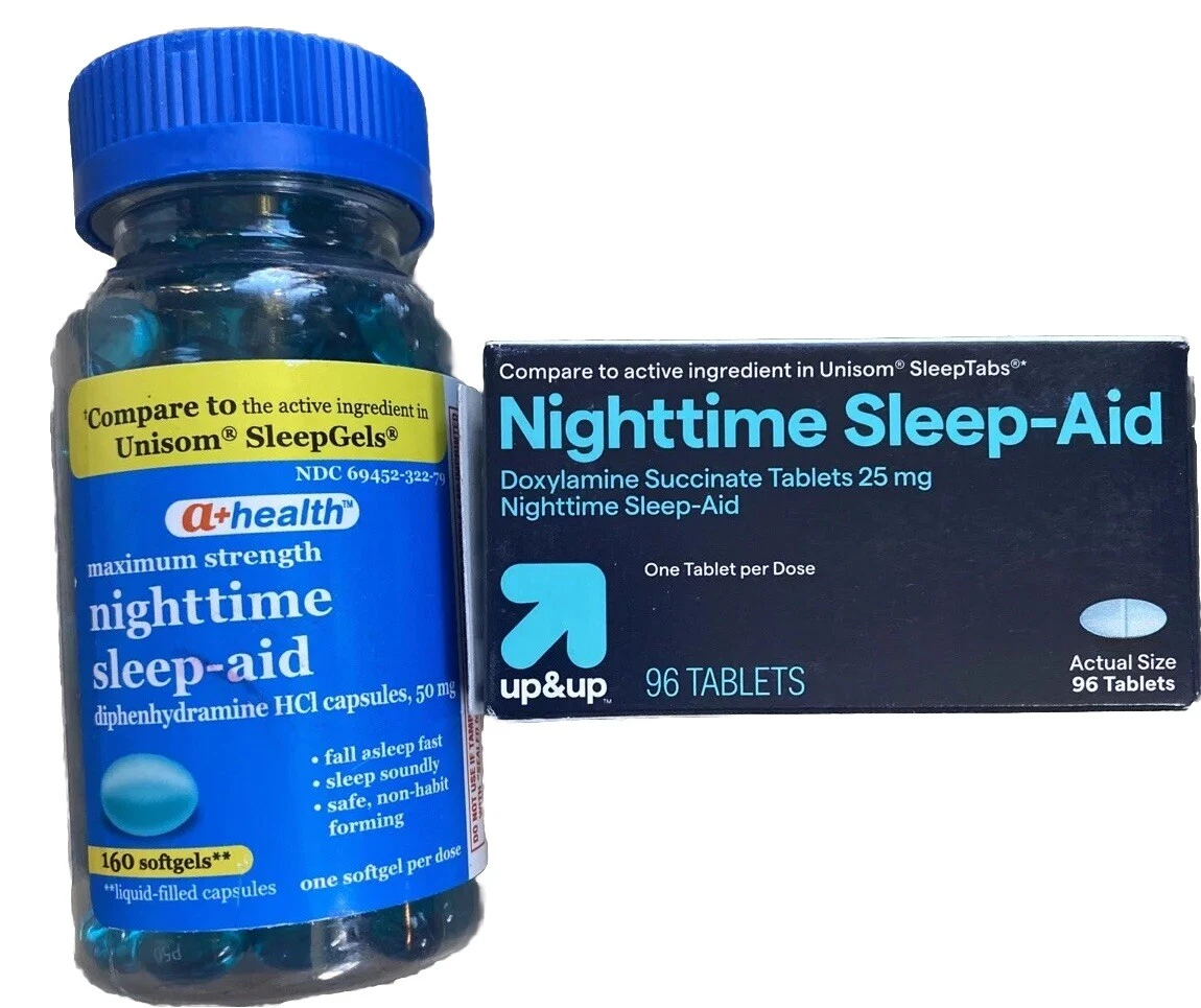 Nighttime Sleep Aid Diphenhydramine 50mg Max 160 Softgels 25mg 96 Tablets