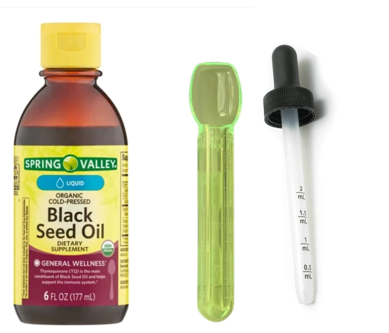 Organic Cold-Pressed Black Seed Oil 6 oz Spring Valley W/ Med Spoon 2 ML Dropper
