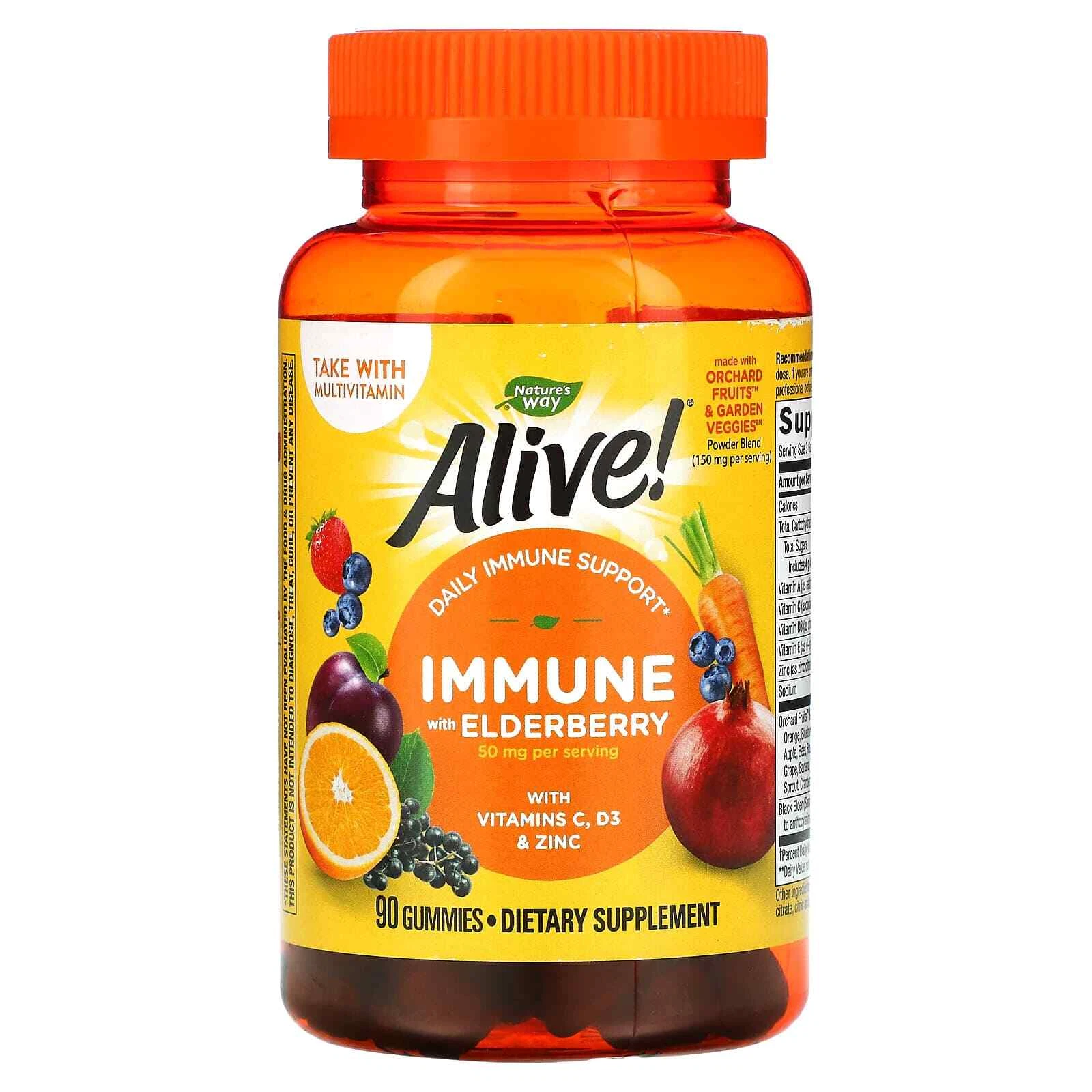 2 X Nature's Way, Alive! Immune with Elderberry, Grape & Cherry, 90 Gummies
