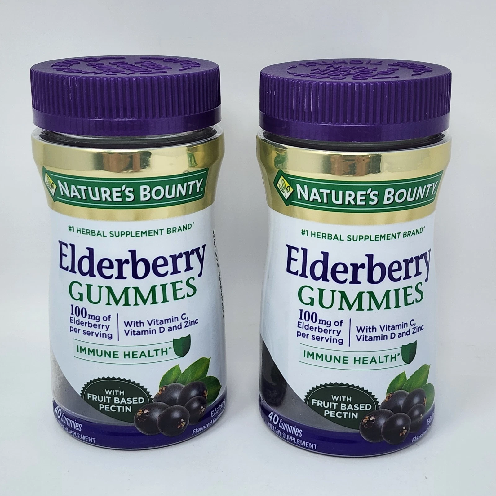 Nature's Bounty Elderberry 100 mg with Vitamin C, D & Zinc, 40 Gummies (2 Pack)