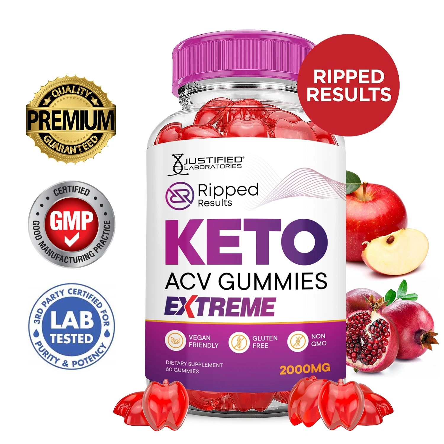 Ripped Results Keto Extreme ACV Gummies 2000MG Apple Cider Vinegar 60 Gummys