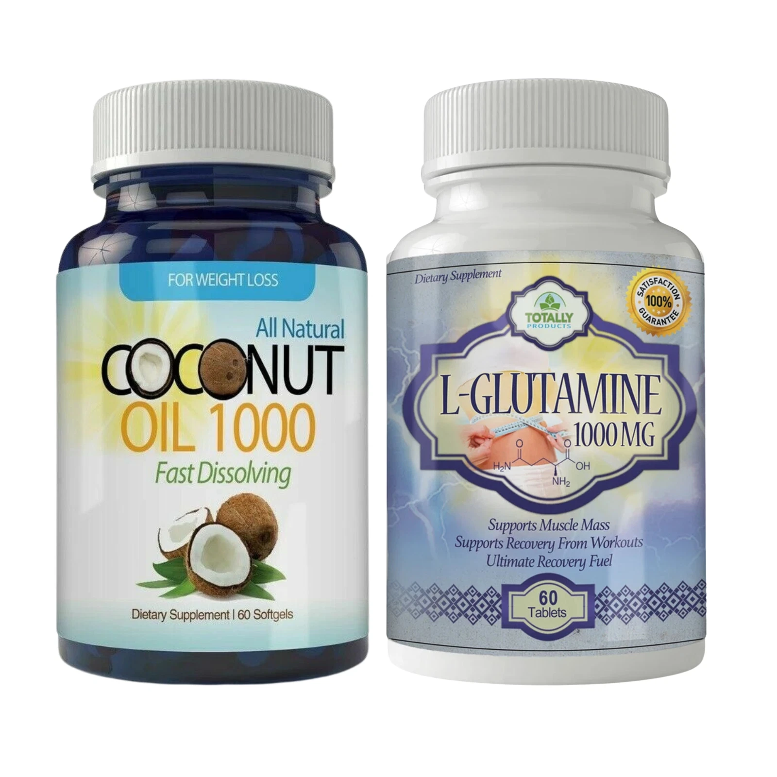 Coconut Oil Fat Burn Weight Loss Pills & L-Glutamine Supplement Muscle Growth
