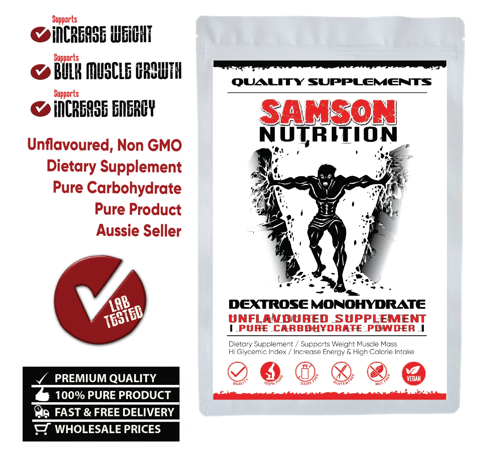 Dextrose Monohydrate 4kg, Pure Carbohydrate, Pharmaceutical Grade Quality Powder