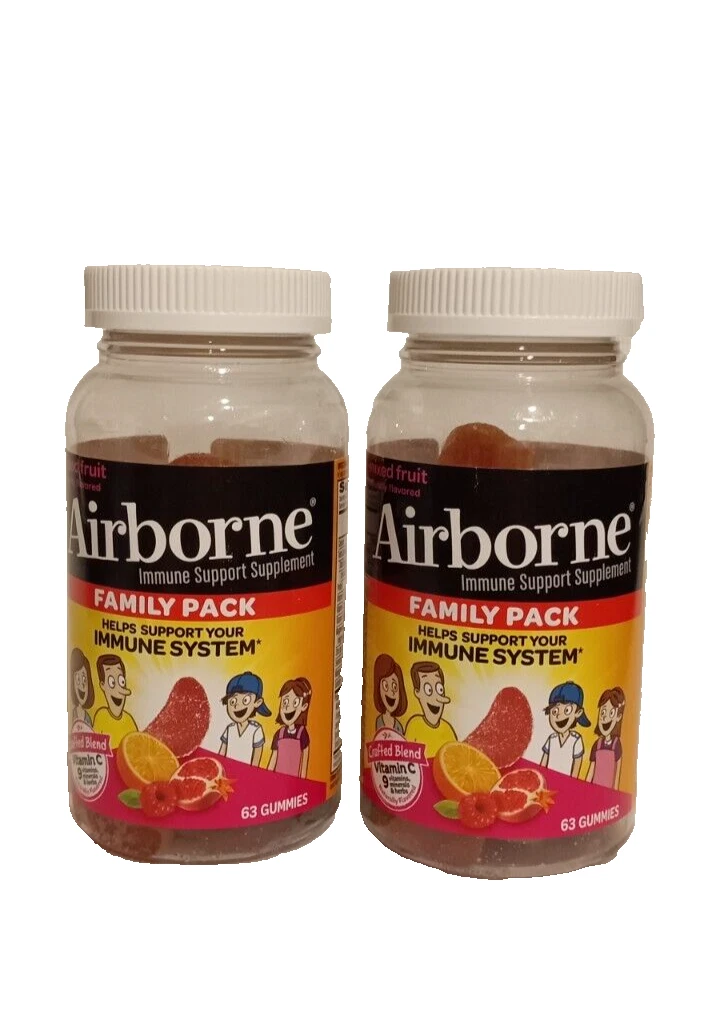 2X Airborne Immune Support Family Pack Mixed Fruit 63 Gummies Each. Ex.12/2025