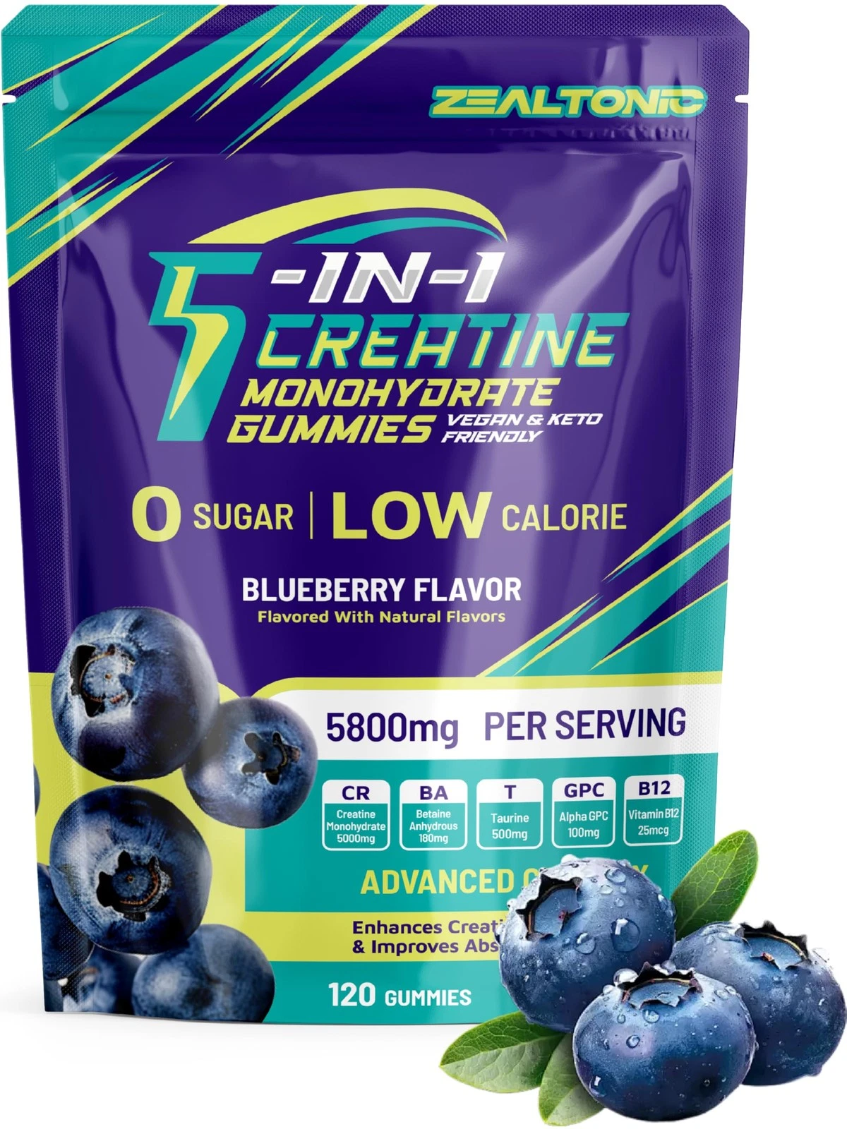 Creatine Monohydrate Gummies 5800mg with Betaine & Alpha GPC | 0 Sugar | Pre ...