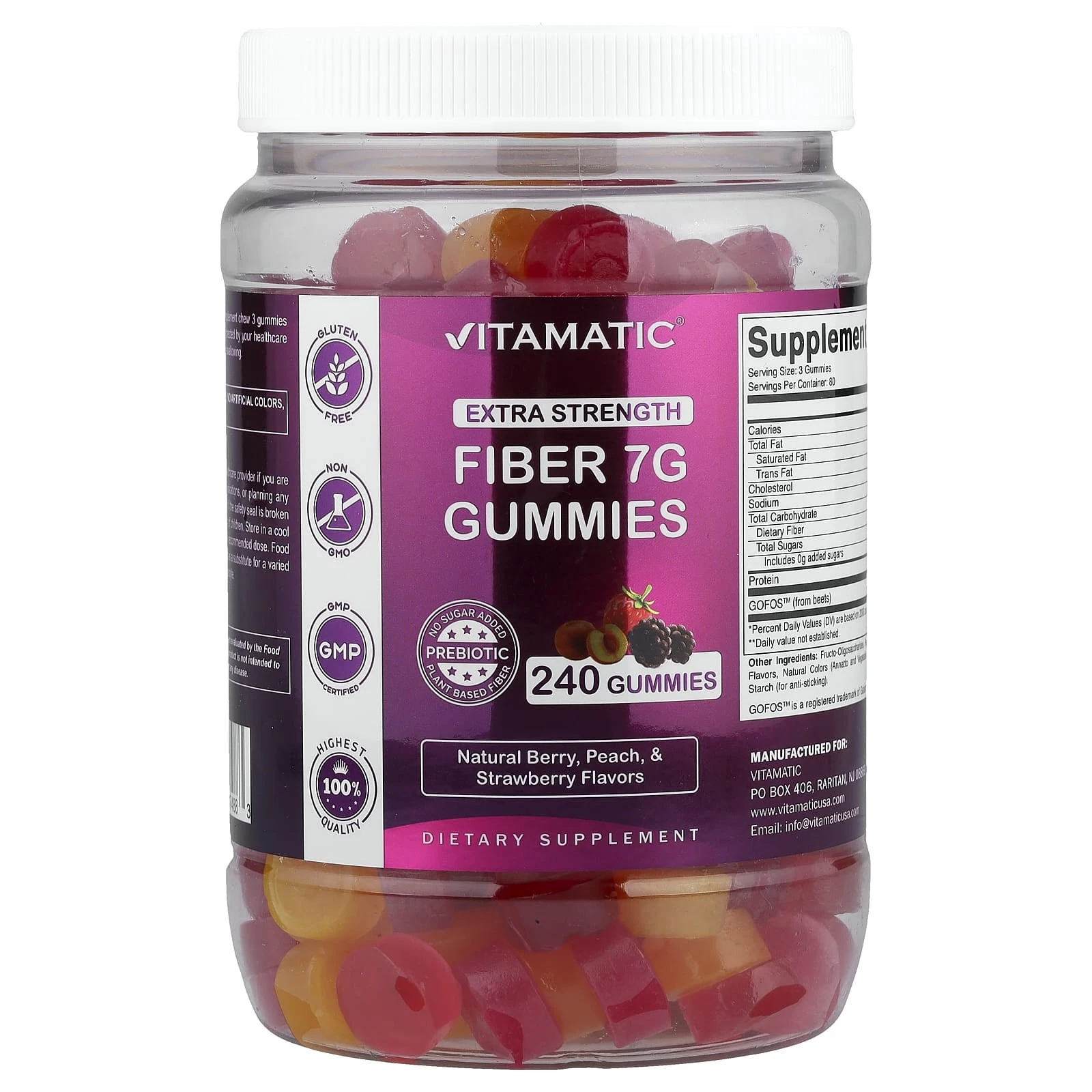 2 X Vitamatic, Fiber Gummies, Extra Strength, Natural Berry, Peach & Strawberry,