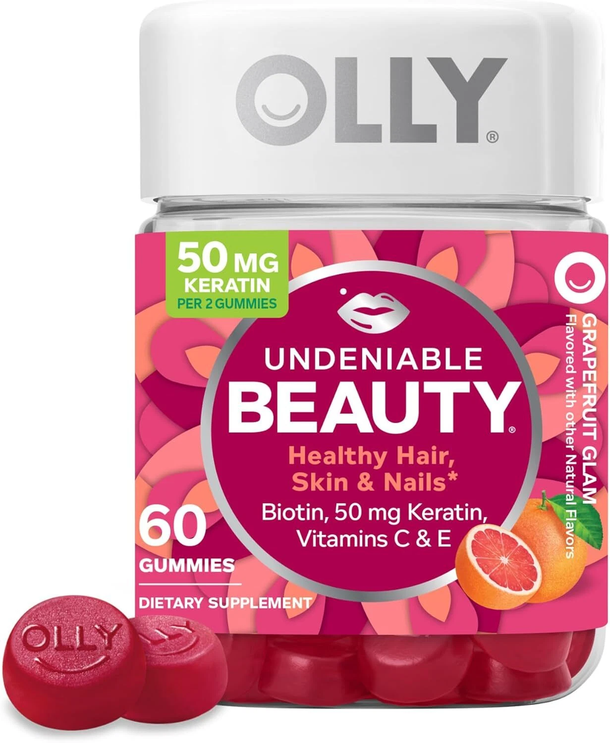 OLLY Undeniable Beauty Gummy, For Hair, Skin, Nails, 60 Count (Pack of 1)