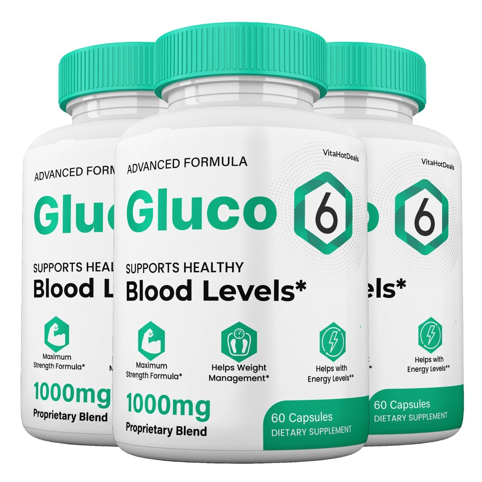 Gluco 6 Blood Support Capsules, Gluco6 Pills All Natural Formula (3 Pack)