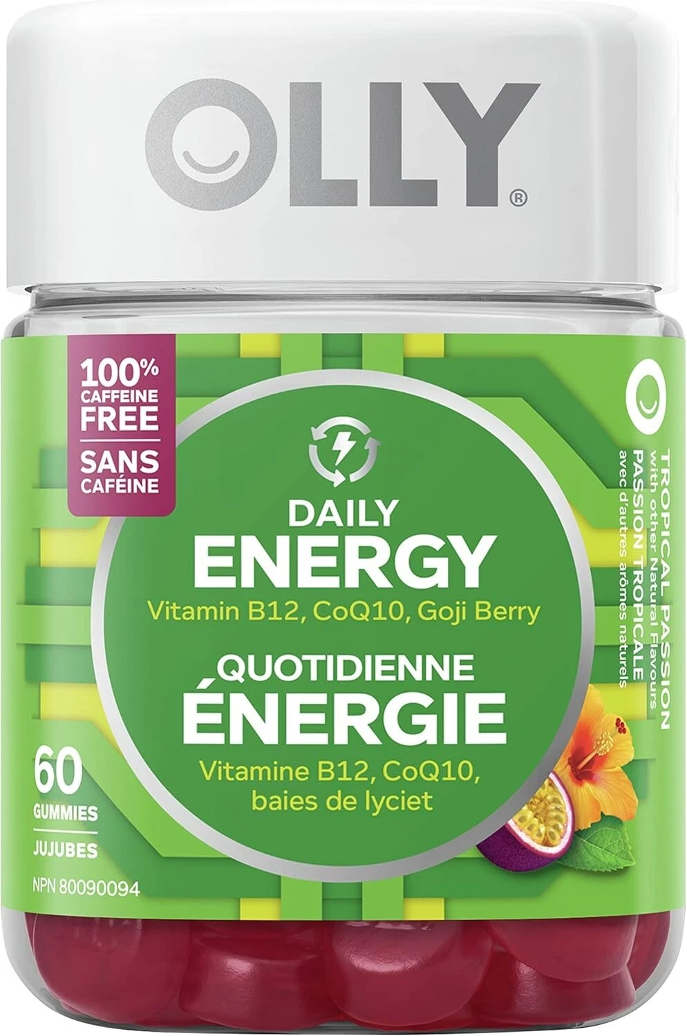 Olly Daily Energy Gummy Caffeine Free Goji Berry Vitamin B12 Healthy 60 pcs NEW