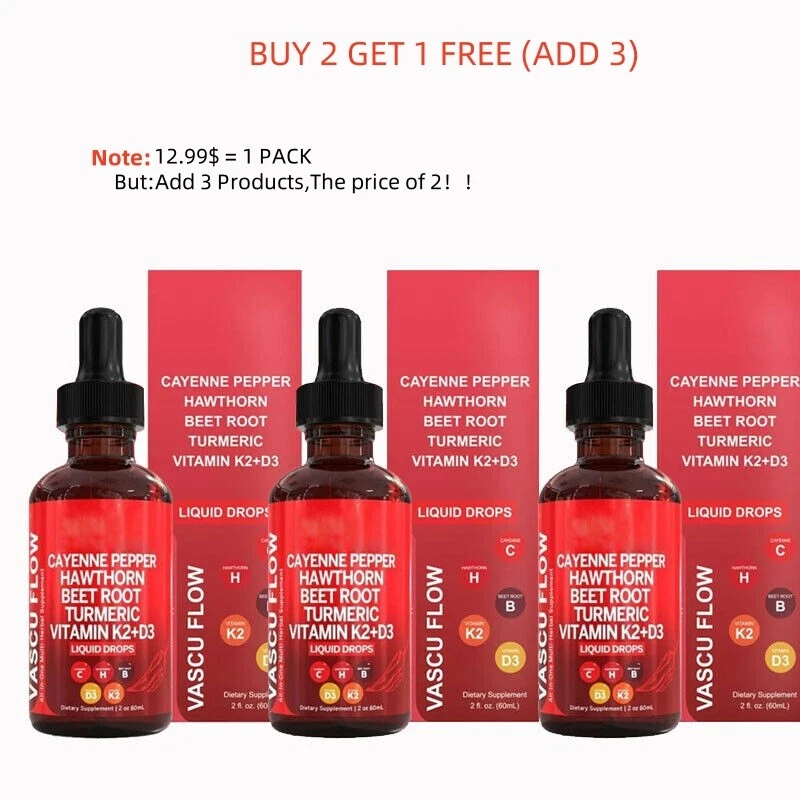 Vascu Flow Cayenne Pepper Liquid Drops Hawthorn Root Vitamin - Buy 2, Get 1 Free