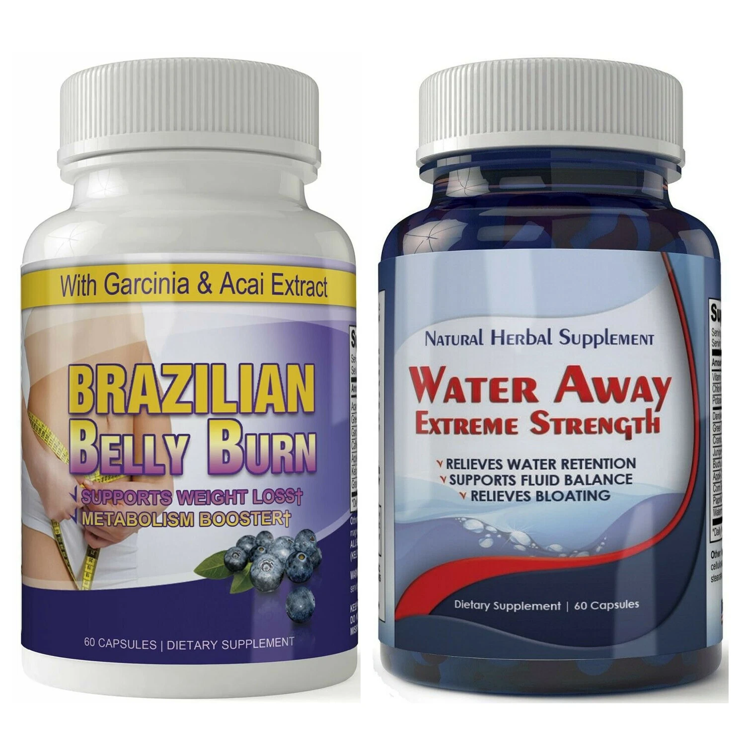 Water Away Fluid Balance & Brazilian Belly Burn Garcinia Weight Loss Capsules