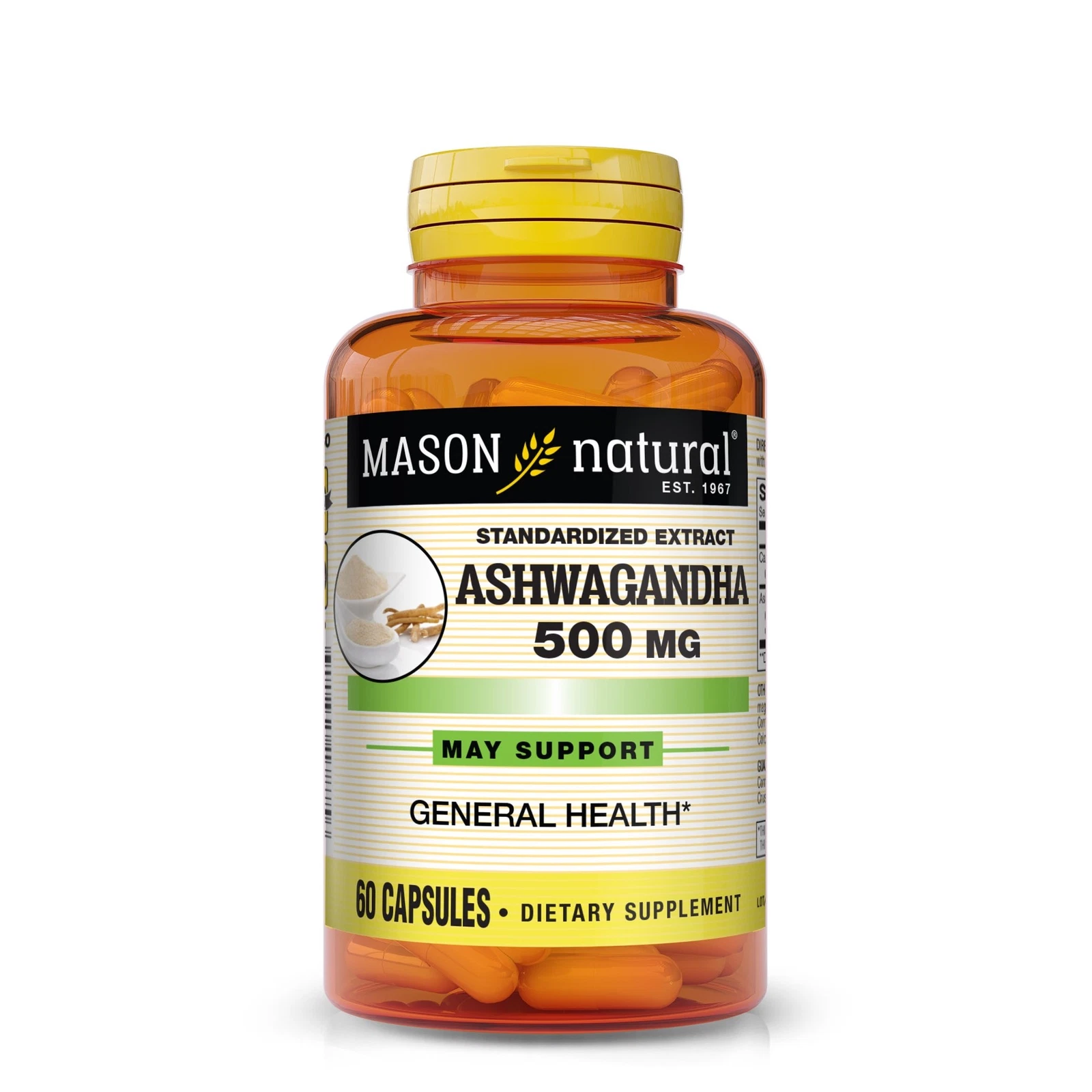 Mason Naturals Standardized Extract Ashwagandha Capsules Gluten Free 500mg 60 Ct