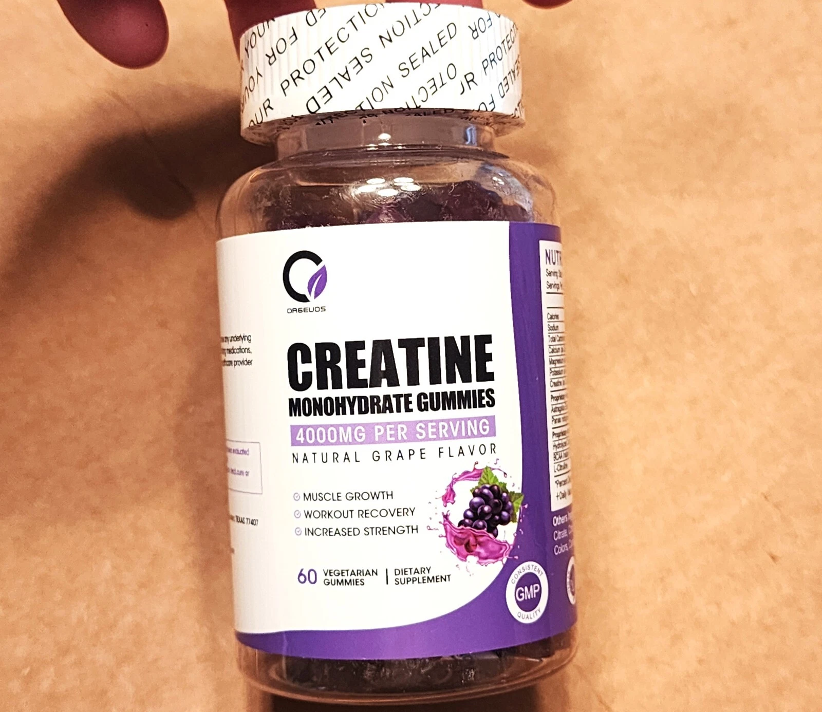 New Orgeuos Creatine Monohydrate Gummies, 4000MG Per Serving, Grape, Exp 2026