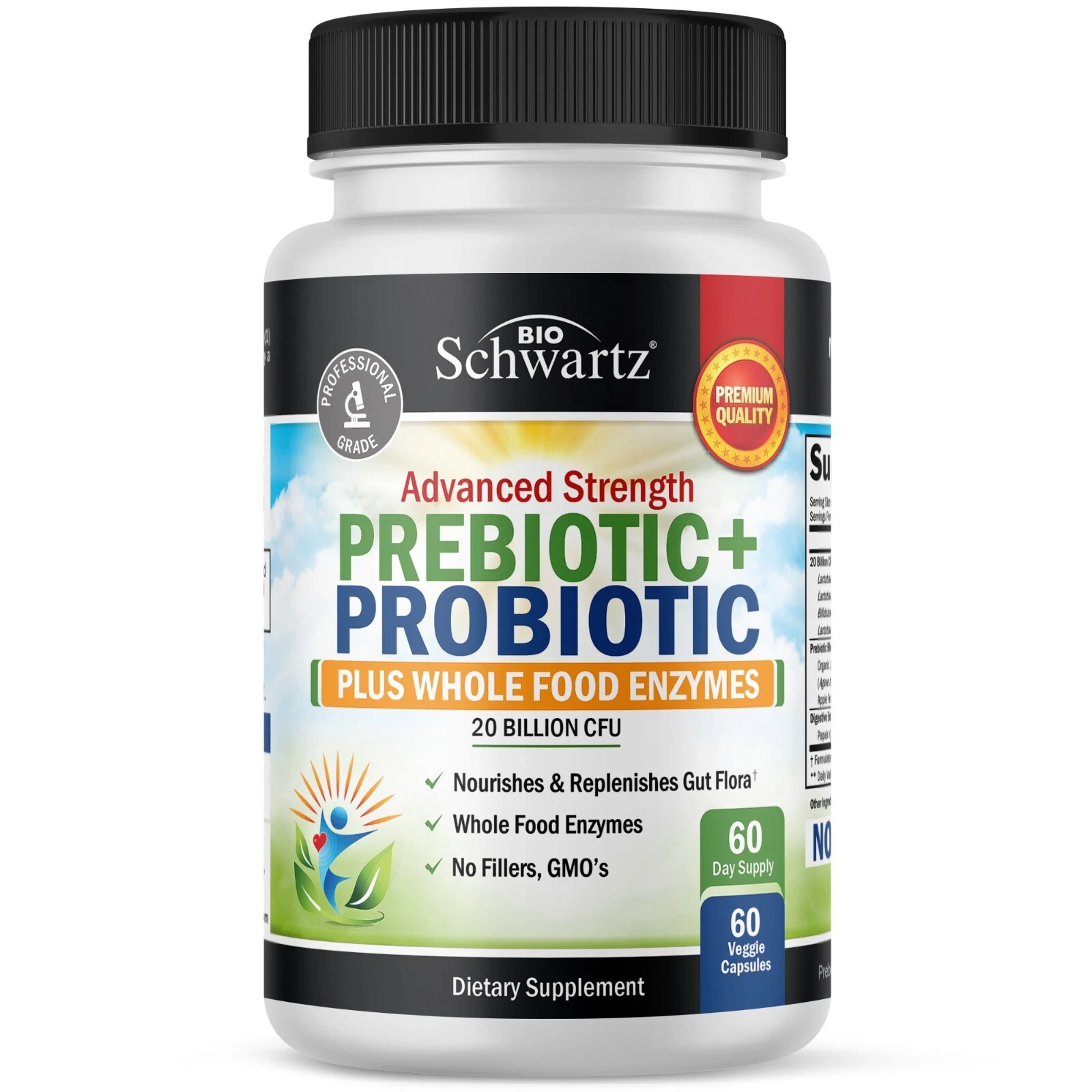 Prebiotics and Probiotic with Whole Food Enzymes for Adults Women & Men 60ct
