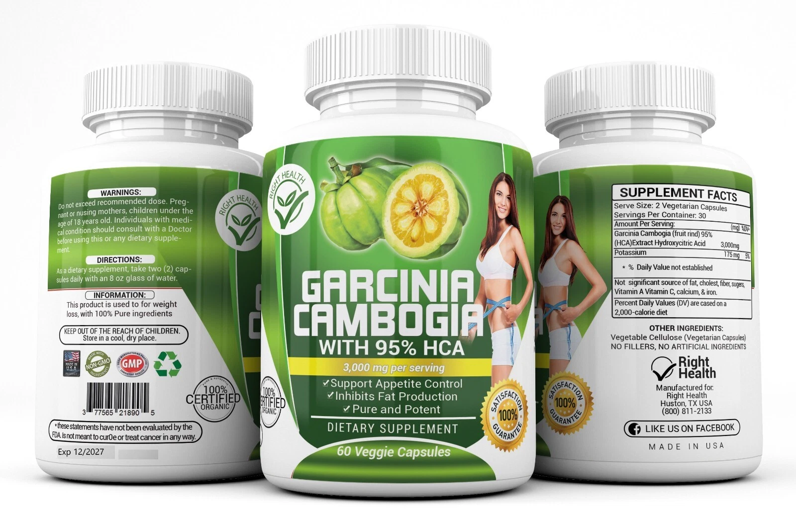 3 x BOTTLES 180 Capsules 3000mg Daily GARCINIA CAMBOGIA 95% HCA Weight Loss Diet