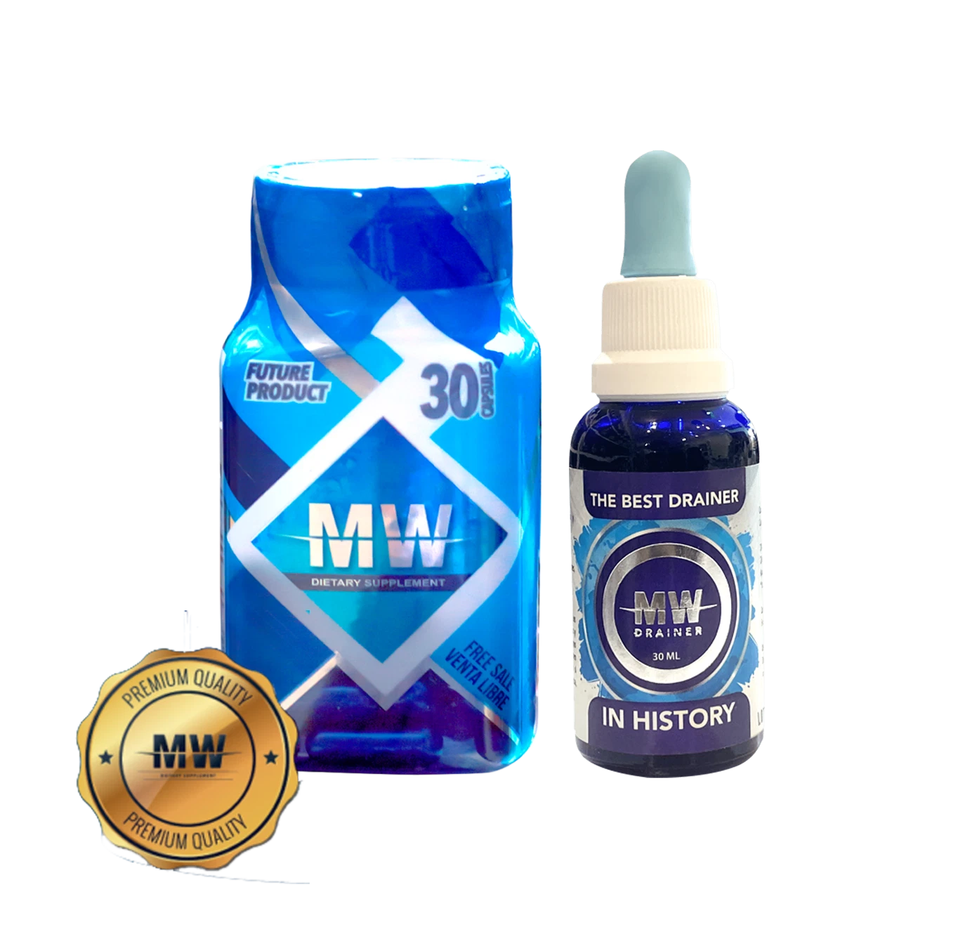 MW Fat Burner Combo PILLS + DRAINER Dietary Supplement + Gotas Drenadoras Detox