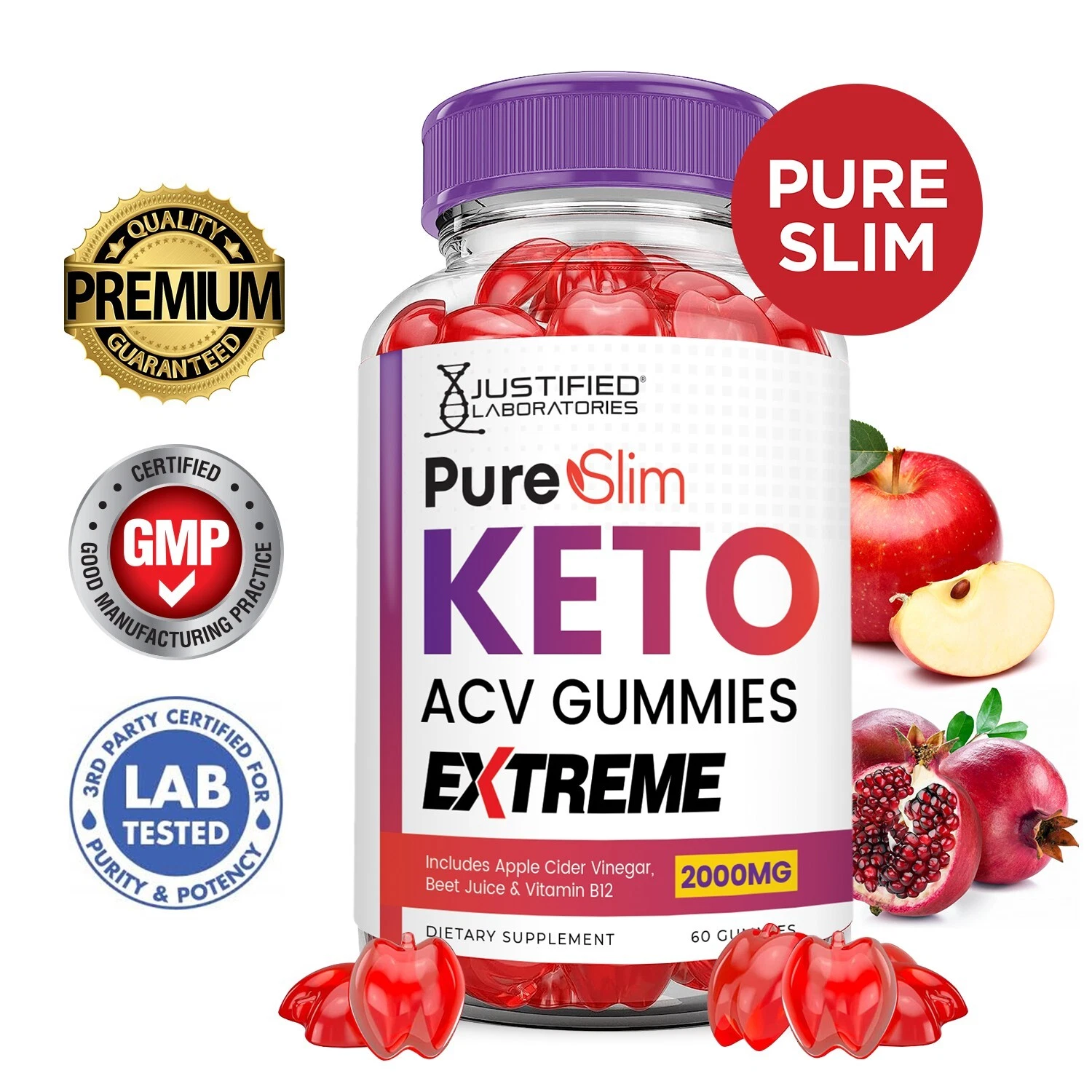 Pure Slim Keto Extreme ACV Gummies 2000MG Apple Cider Vinegar 60 Gummys