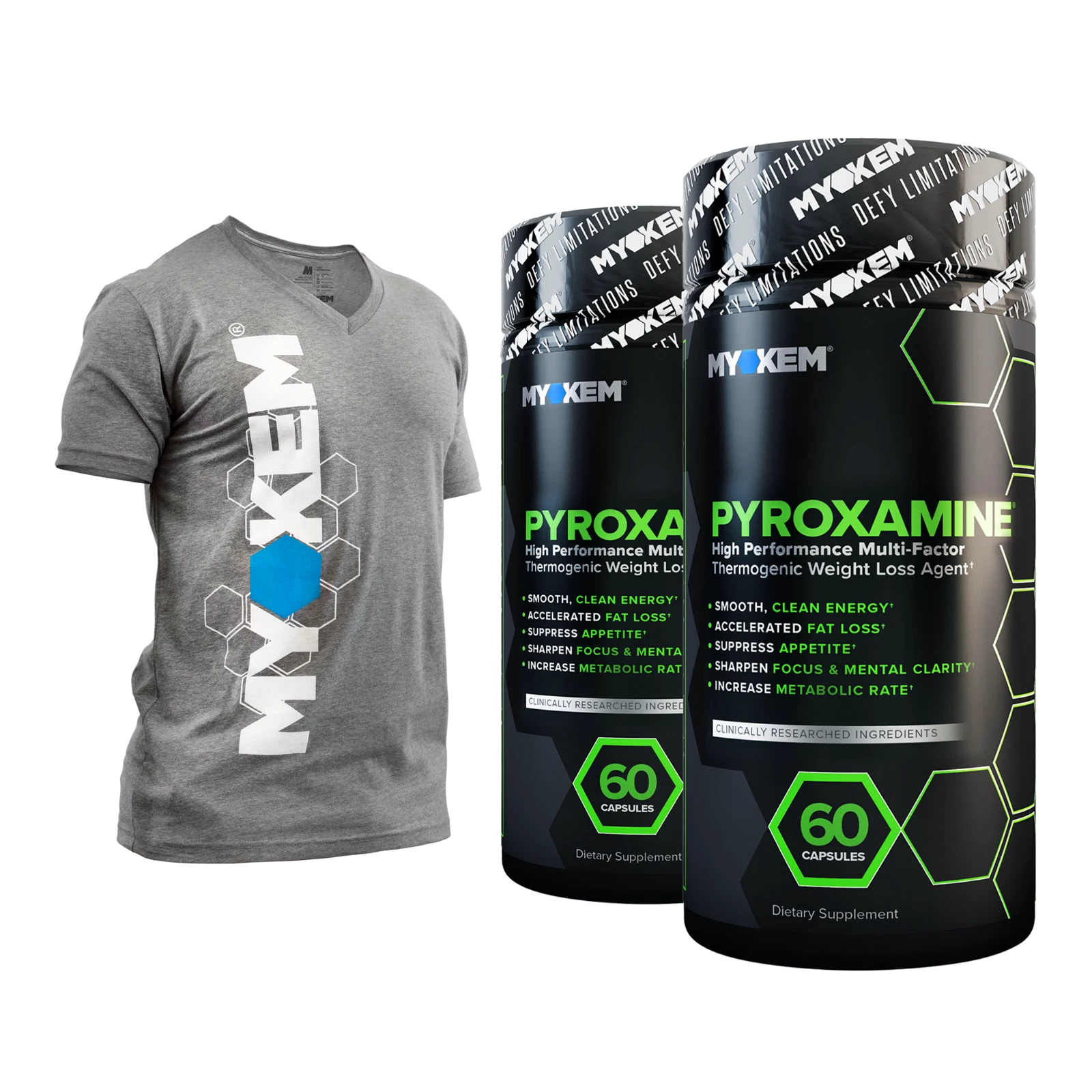 2x PYROXAMINE Professional Strength Fat Burner Weight Loss Pills + FREE SHIRT!