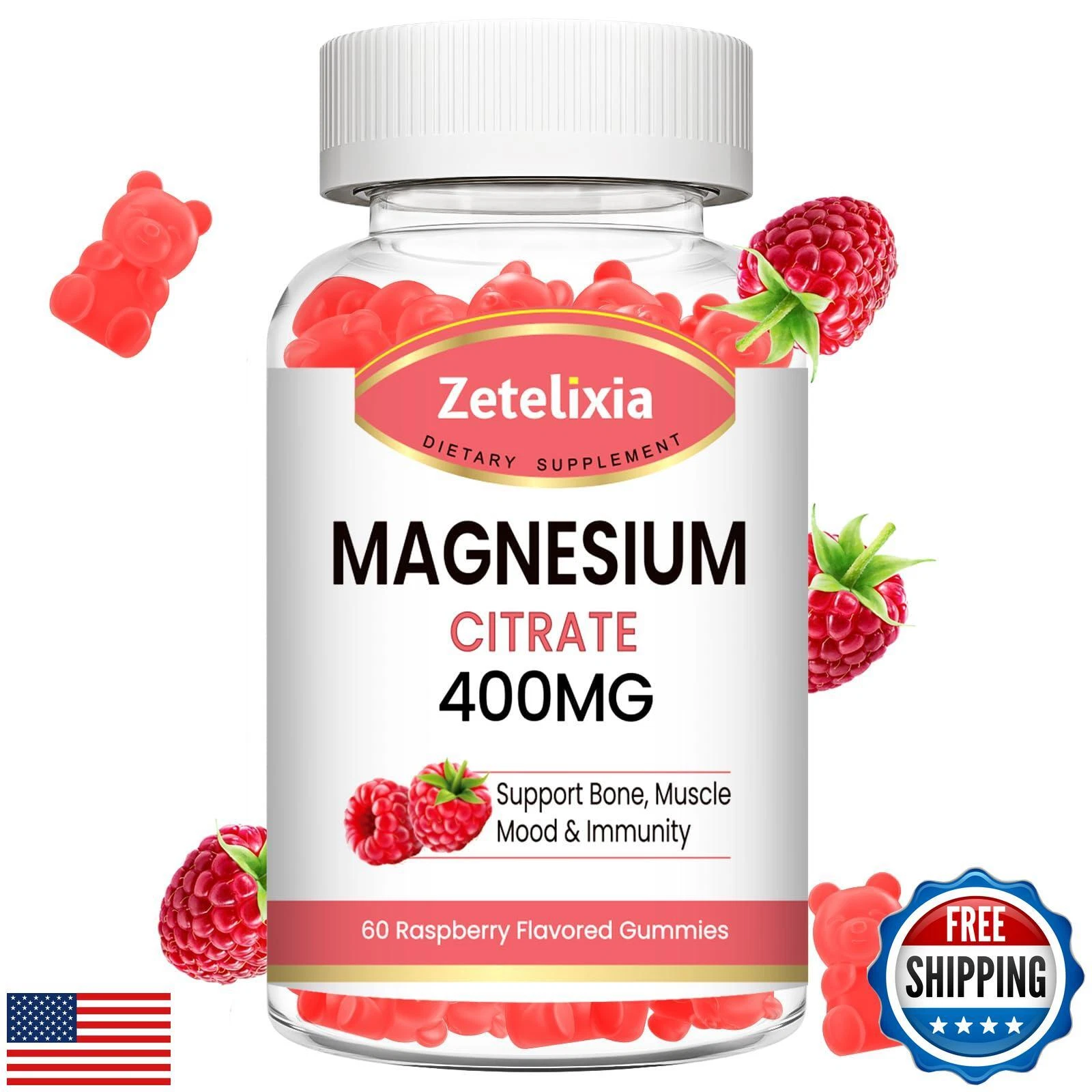 Magnesium Citrate Gummies, High Absorption Magnesium Gummies for Adults, Musc