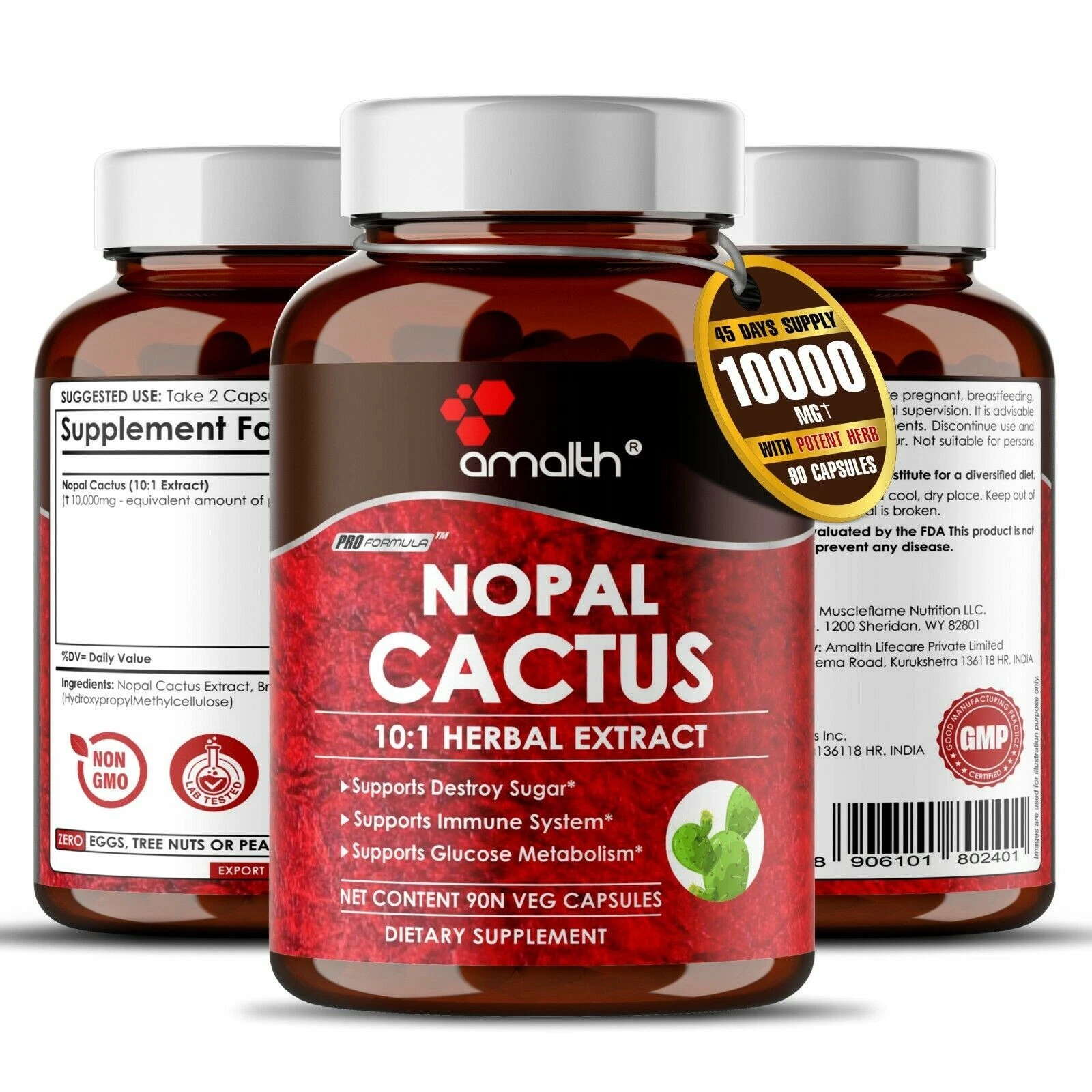 Nopal Cactus Pear Prickly Extract Powder Glucose Metabolism 10000mg 90 Capsules