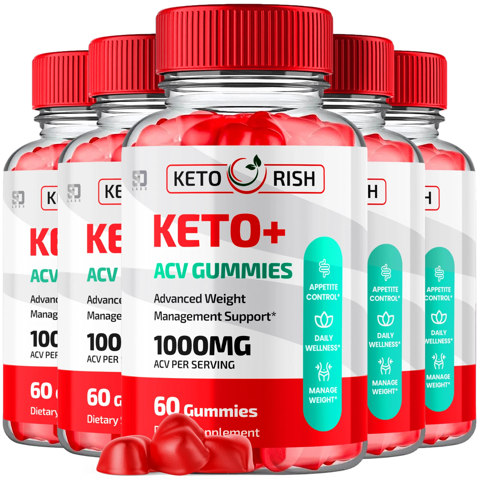 (5 Pack) Keto Rish Keto+ ACV Gummies - For Weight Management & Healthy Body