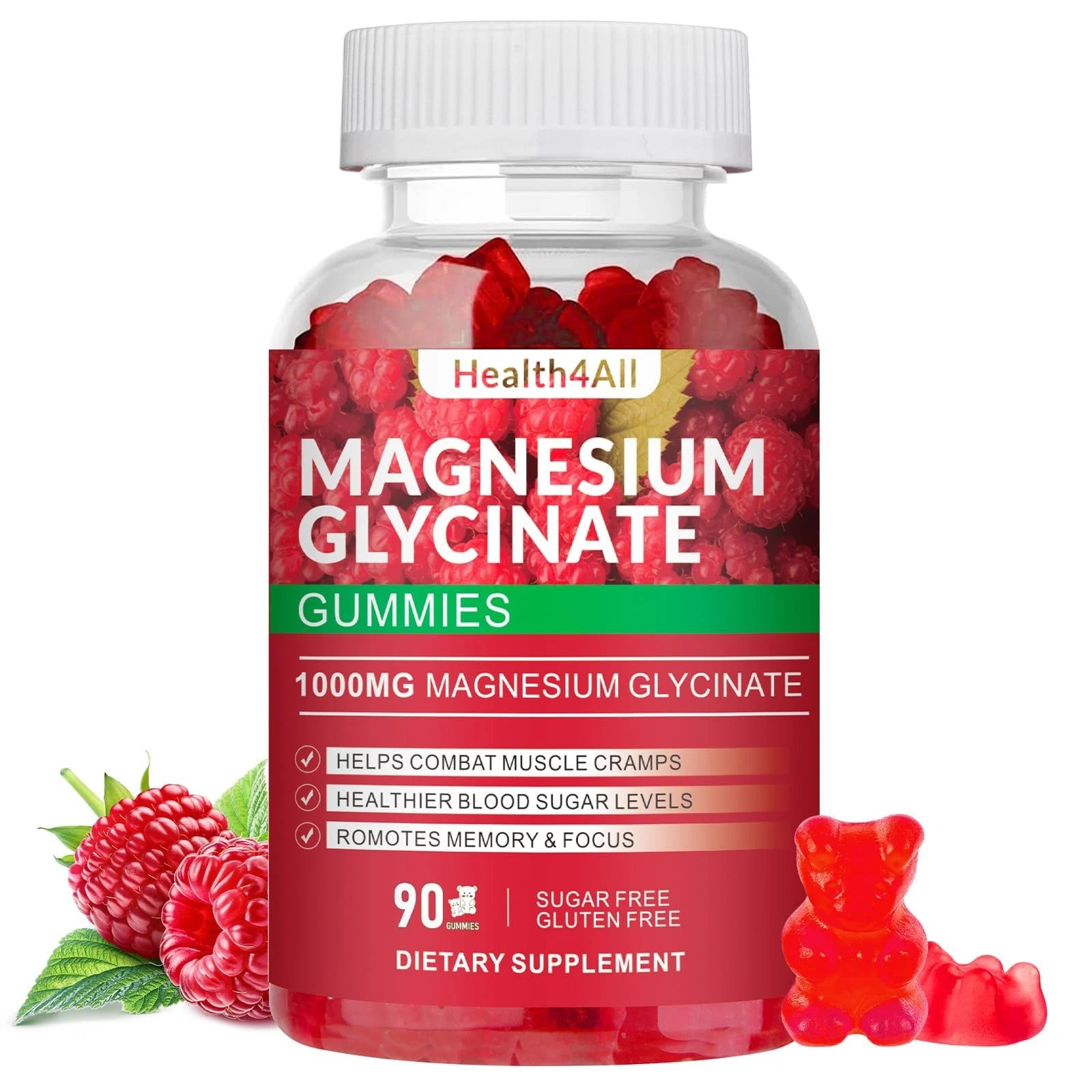 Magnesium Glycinate Gummies 1000mg, High Absorption Sugar Free Magnesium Potassi