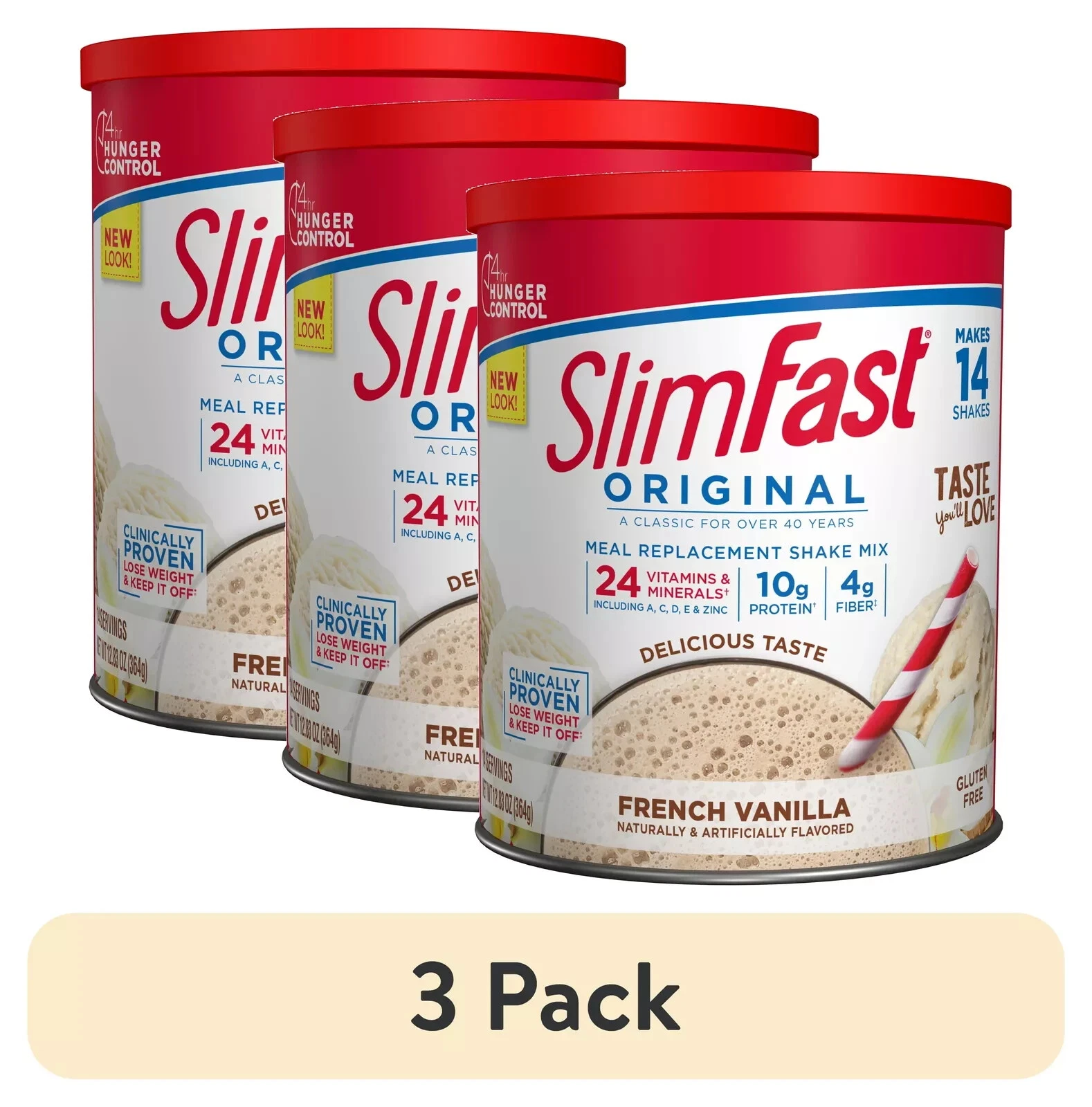 New (3 pack) SlimFast Original Meal Replacement Shake Powder, French Vanilla