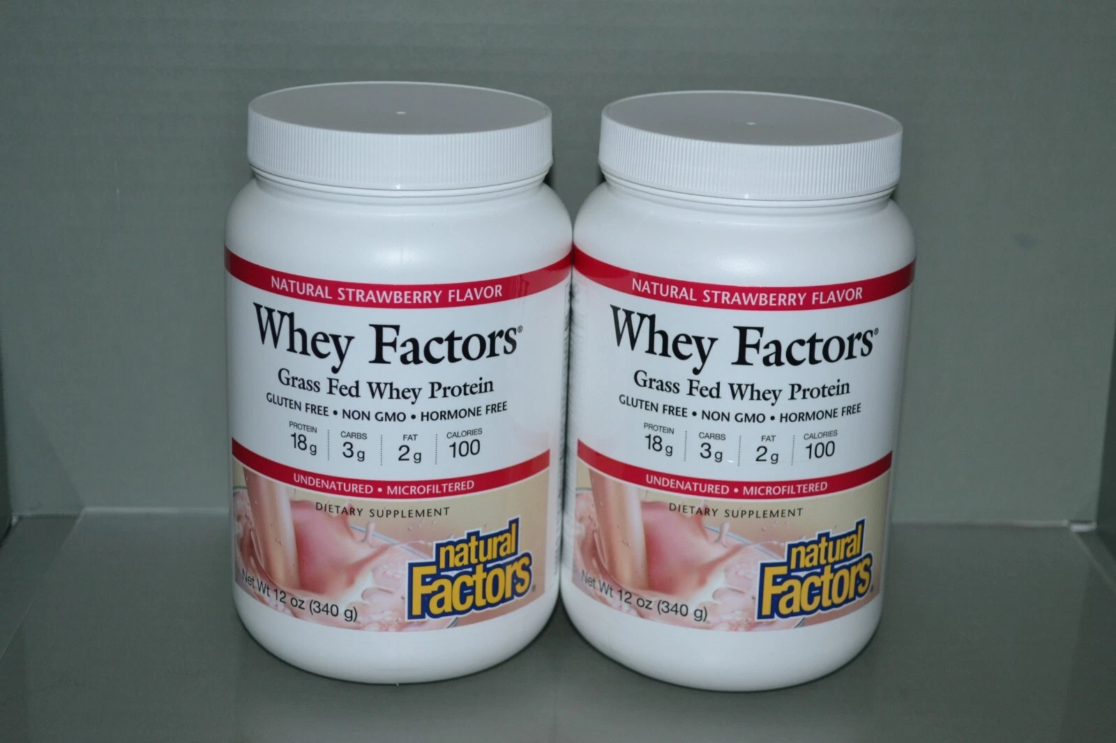 (2) Natural Factors Whey Factors, Natural Strawberry Protein Powder, 12 oz 02/28
