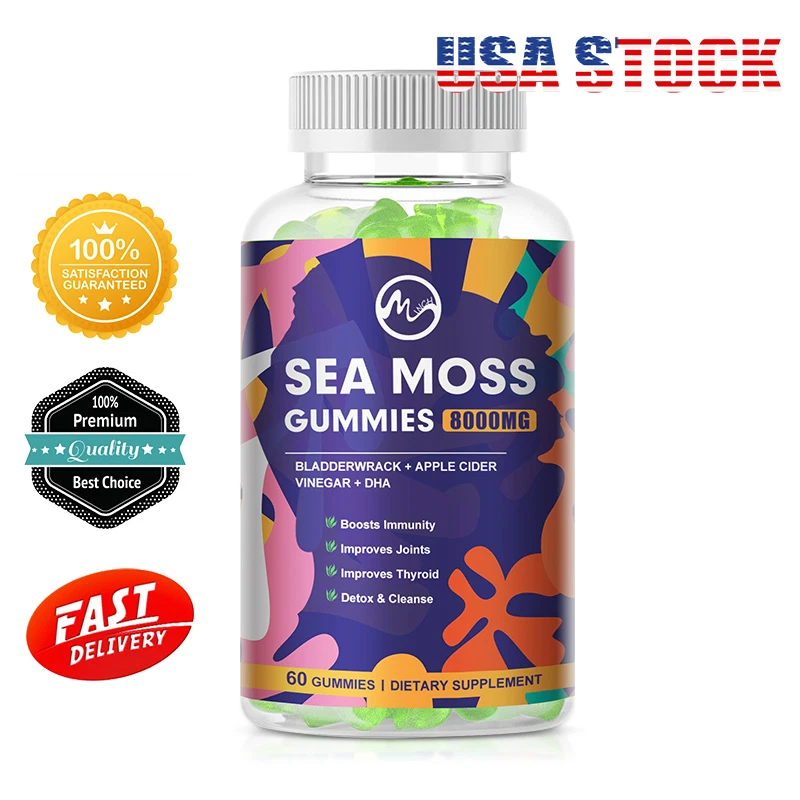 Sea Moss Gummies 8000mg- Irish sea Moss Raw Bladderwrack,60Pcs Supplement