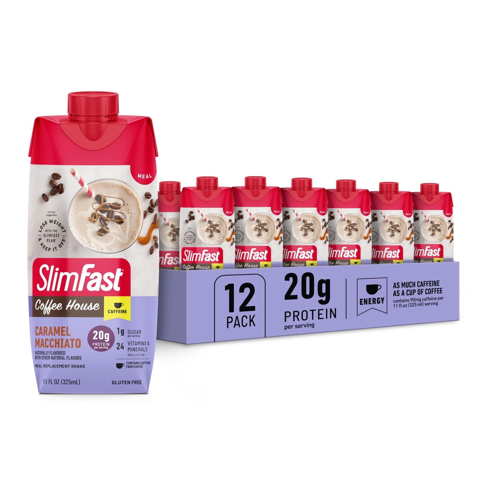 Protein Shake with Caffeine Caramel Macchiato- 20g Protein Meal Replacement S...