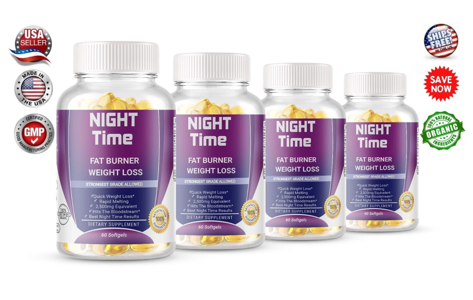 4x Night Time Fat Burner Supplement Fat Burn Weight Loss 60 Softgel Made in USA