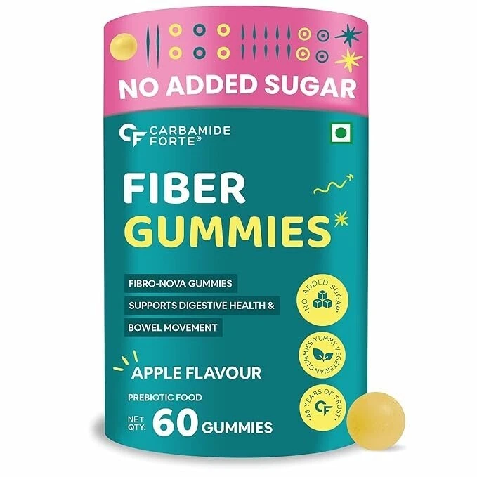 Carbamide Forte Fiber 60 Gummies Daily Fiber Supplement Veg Apple Flavoured