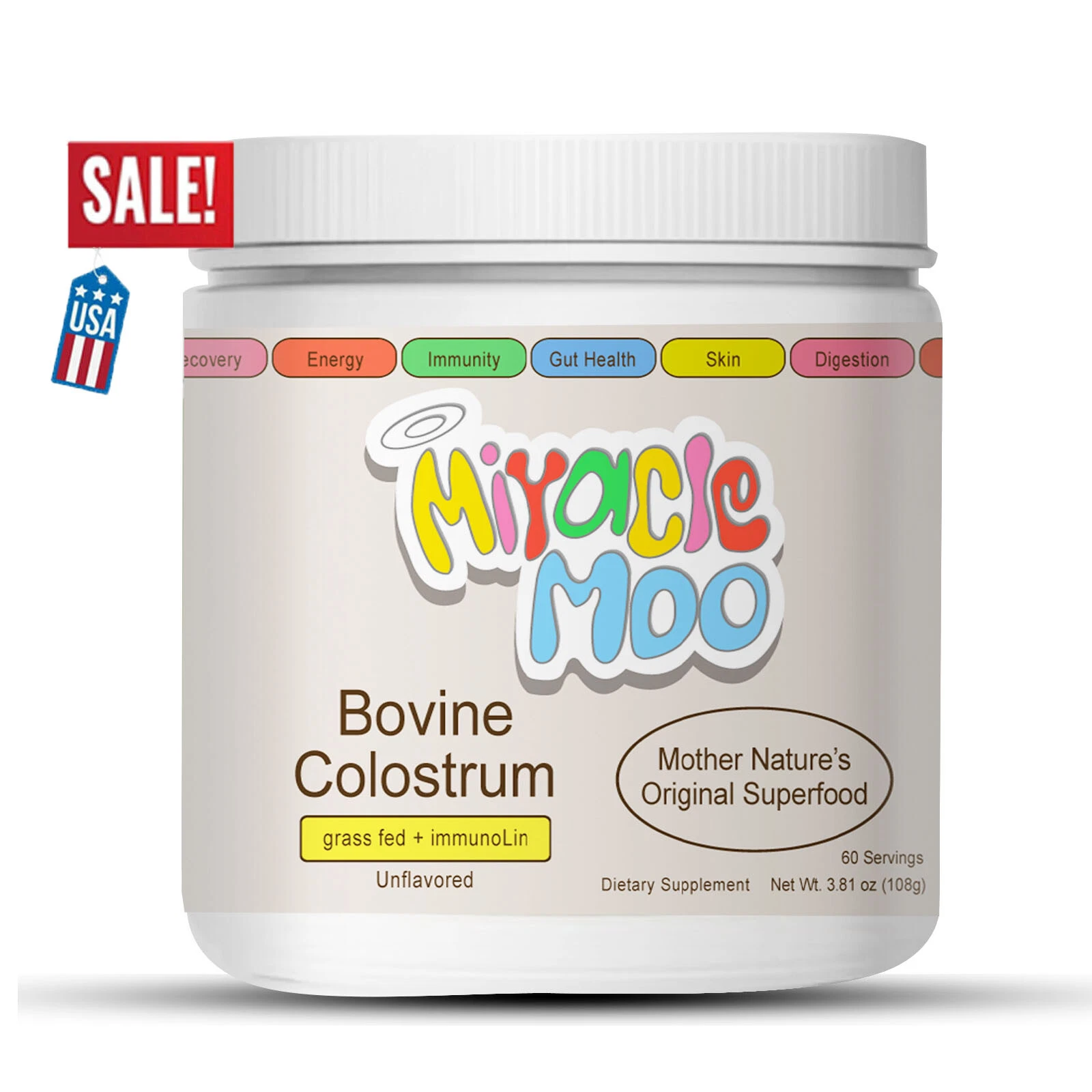 Hot! Miracle-Moo Mother Natures Bovine Colostrum grassfed+ immunolin Supplement