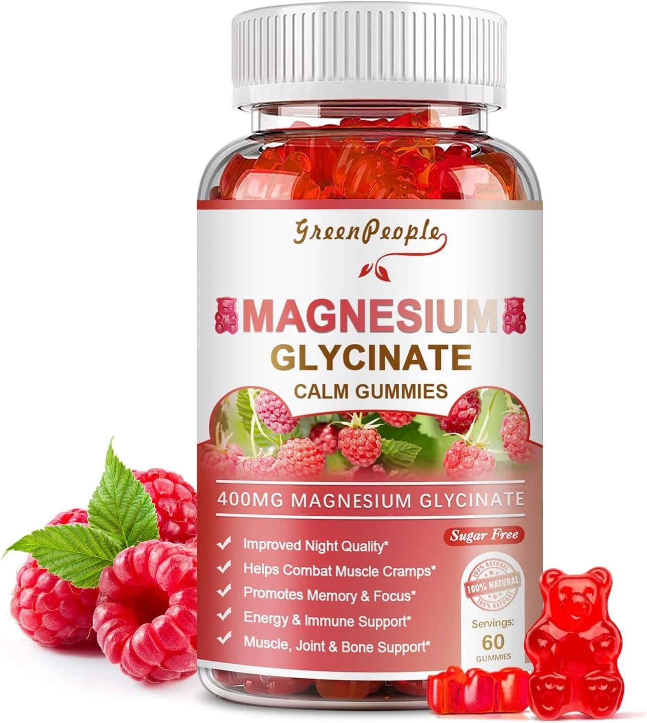 Magnesium Glycinate Gummies 400Mg - Sugar Free Magnesium Potassium Supplement wi