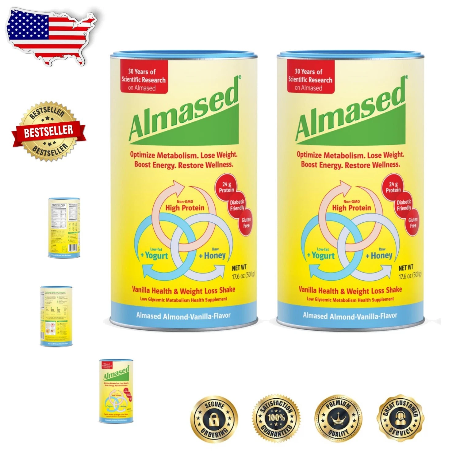 Delicious Vanilla Protein Powder – Gluten-Free Meal Replacement Shake, 2-Pack