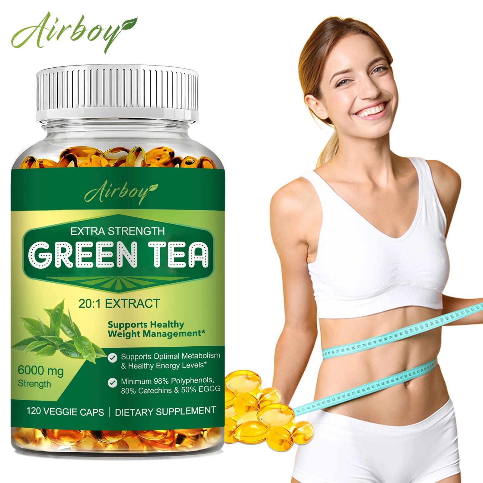Green Tea 20:1 Extract Capsules - Weight Loss, Pure Natural Herbal Extracts