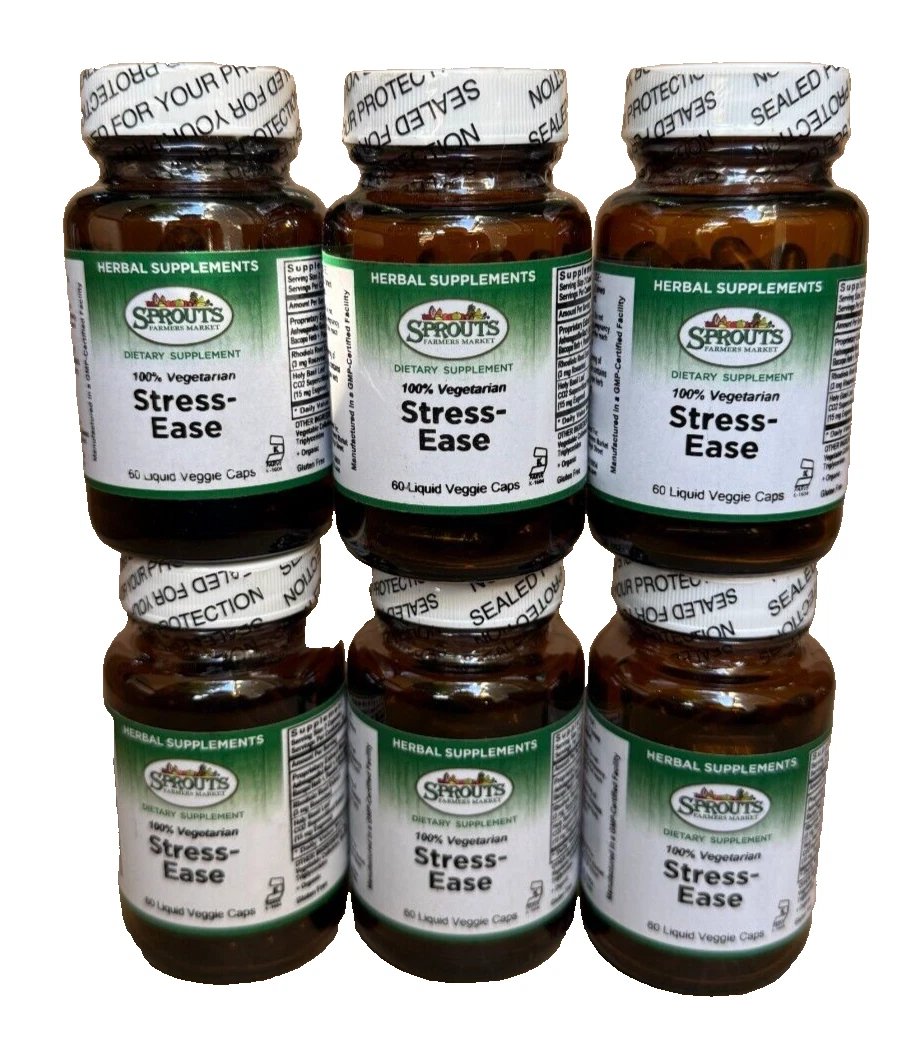 (6) SPROUTS 100% VEGETARIAN STREES-EASE 60 LIQUID VEGGIE CAPS EA - EXP 9/25