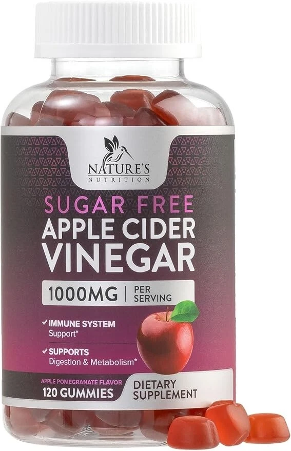 Natures Nutrition Apple Vinegar Gummy for Weight Loss 1000mg - Vegan Apple AVC
