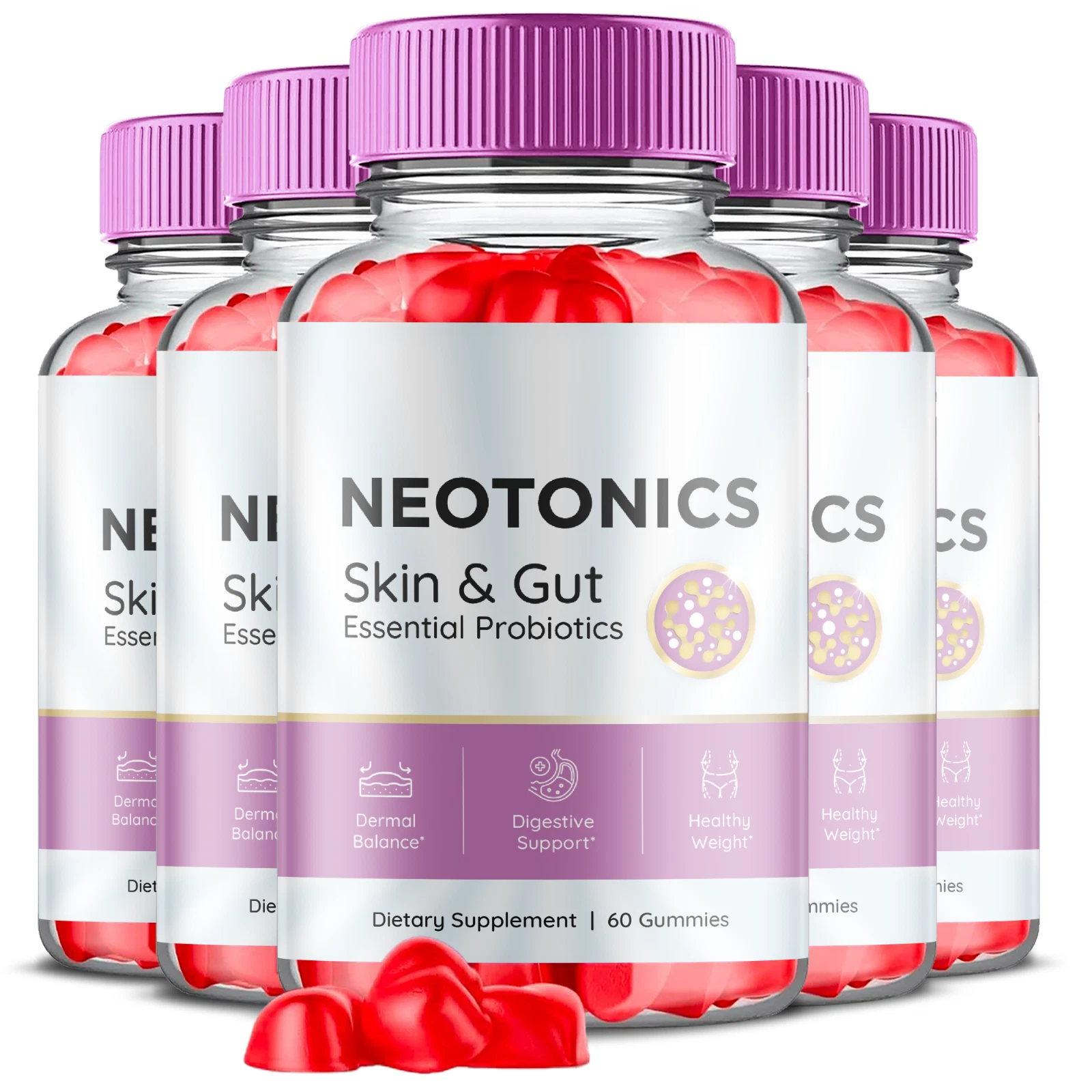 (5 Pack) Neotonics, Neotonics Skin & Gut, Neotonics Probiotics (300 Gummies)