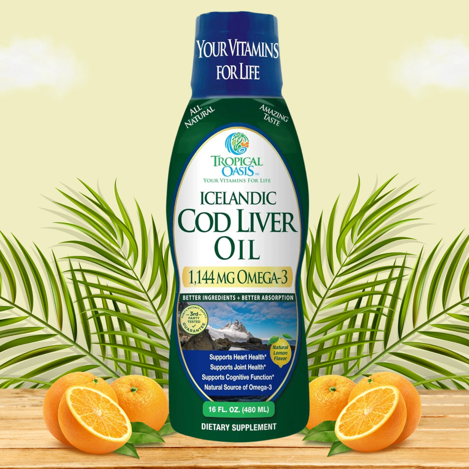 Tropical Oasis Icelandic Cod Liver Oil 1144Mg Omega 3 16 oz