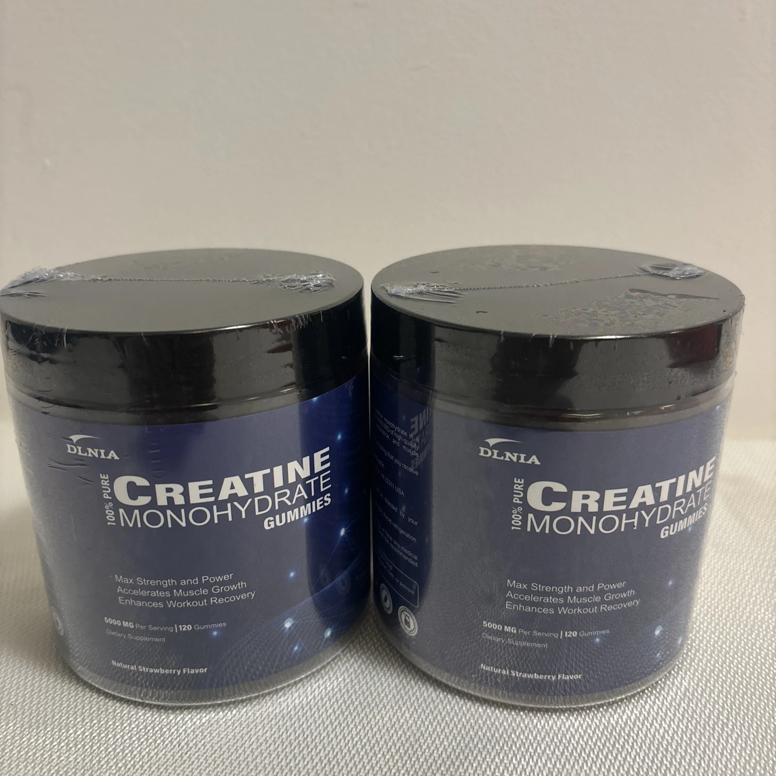 Lot (2) DLNIA Creatine Monohydrate Gummies, 5000 MG, 120 Gummies Strawberry 360