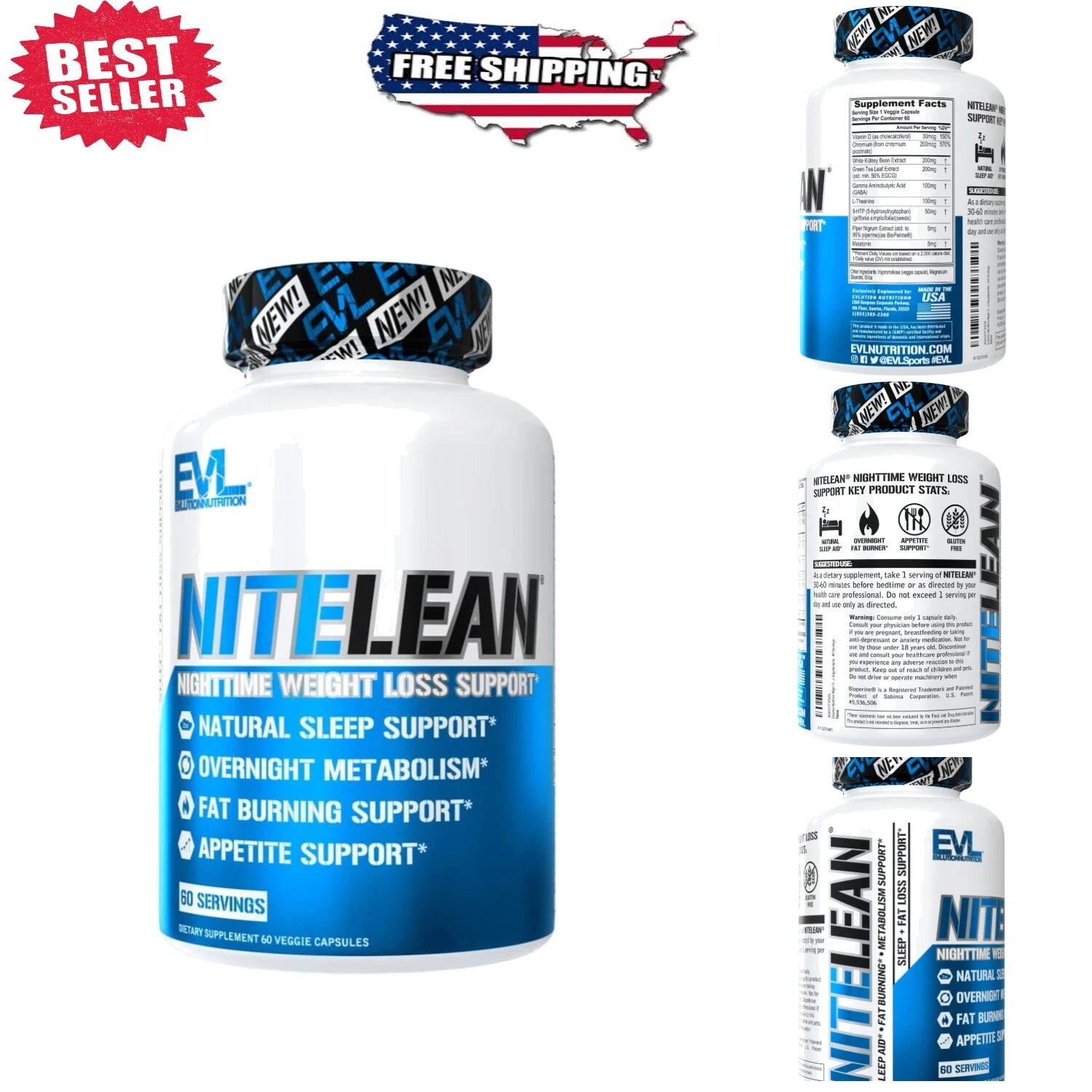 NiteLean Nighttime Fat Burner – Weight Loss Capsules with Melatonin, 60 Servings