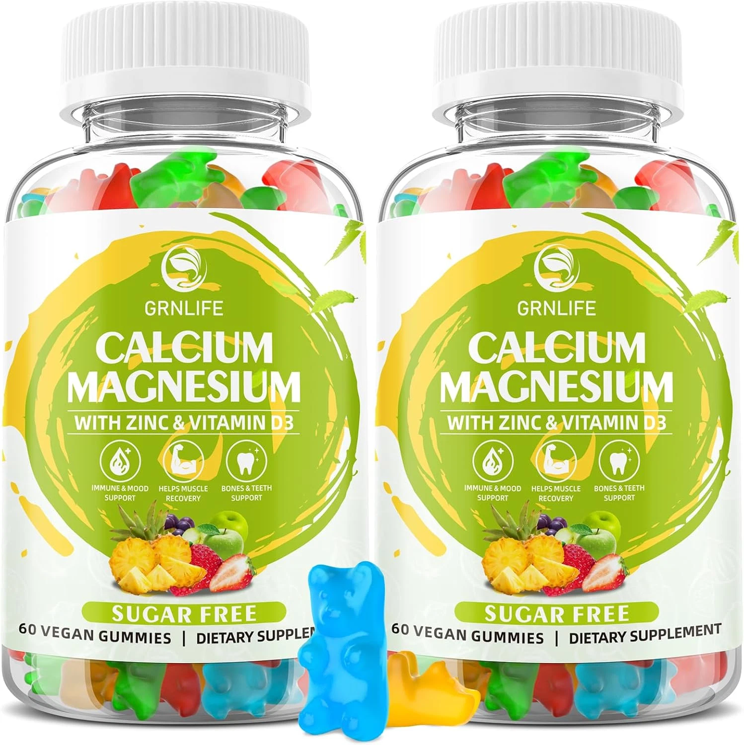 Calcium Magnesium Zinc Supplement with Vitamin D3, Sugar Free Calcium Gummies...