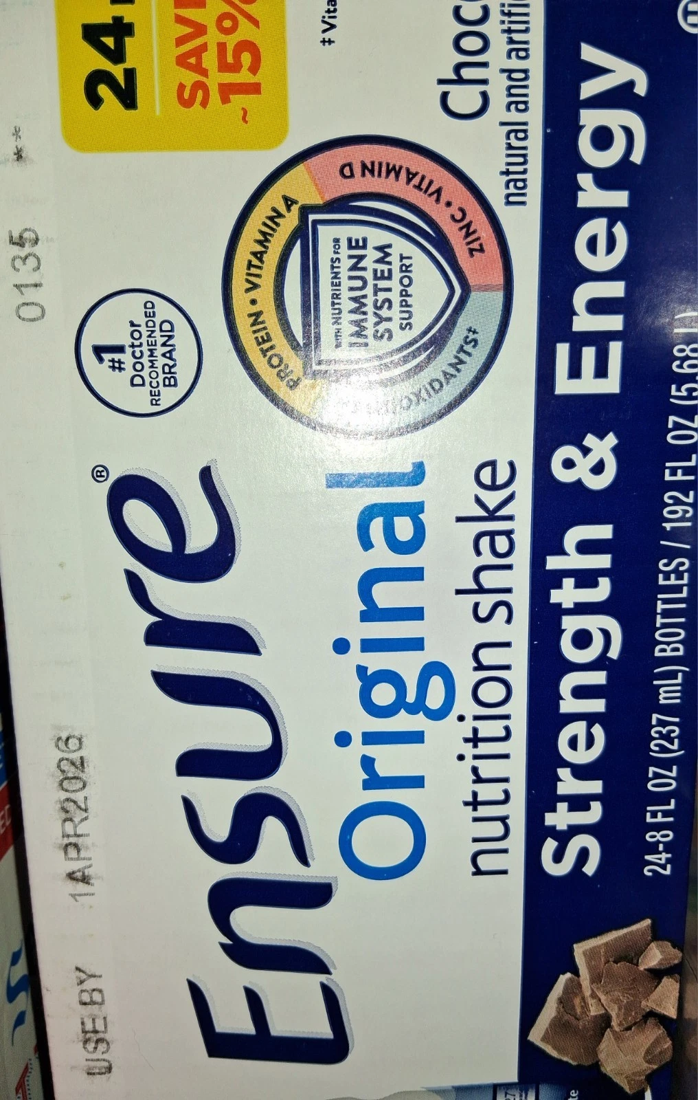 24 Pack Ensure Original Milk Chocolate Nutrition Shake, 8oz Bottles Free Bonus !