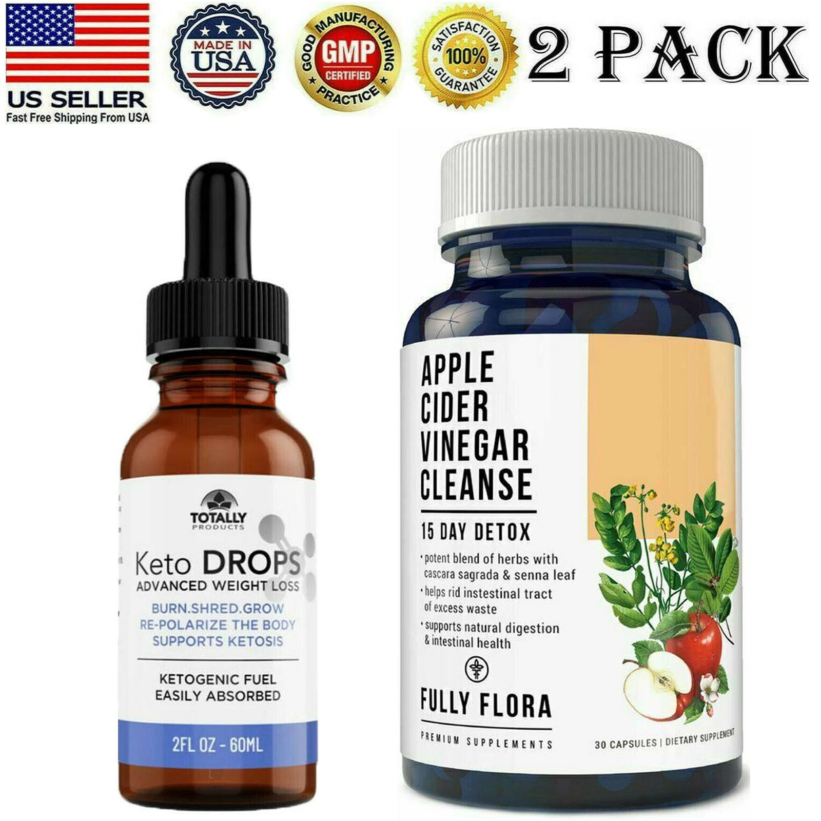 Keto Diet Weight Loss Drops & Apple Cider Vinegar Cleanse Detox Dietary Capsules
