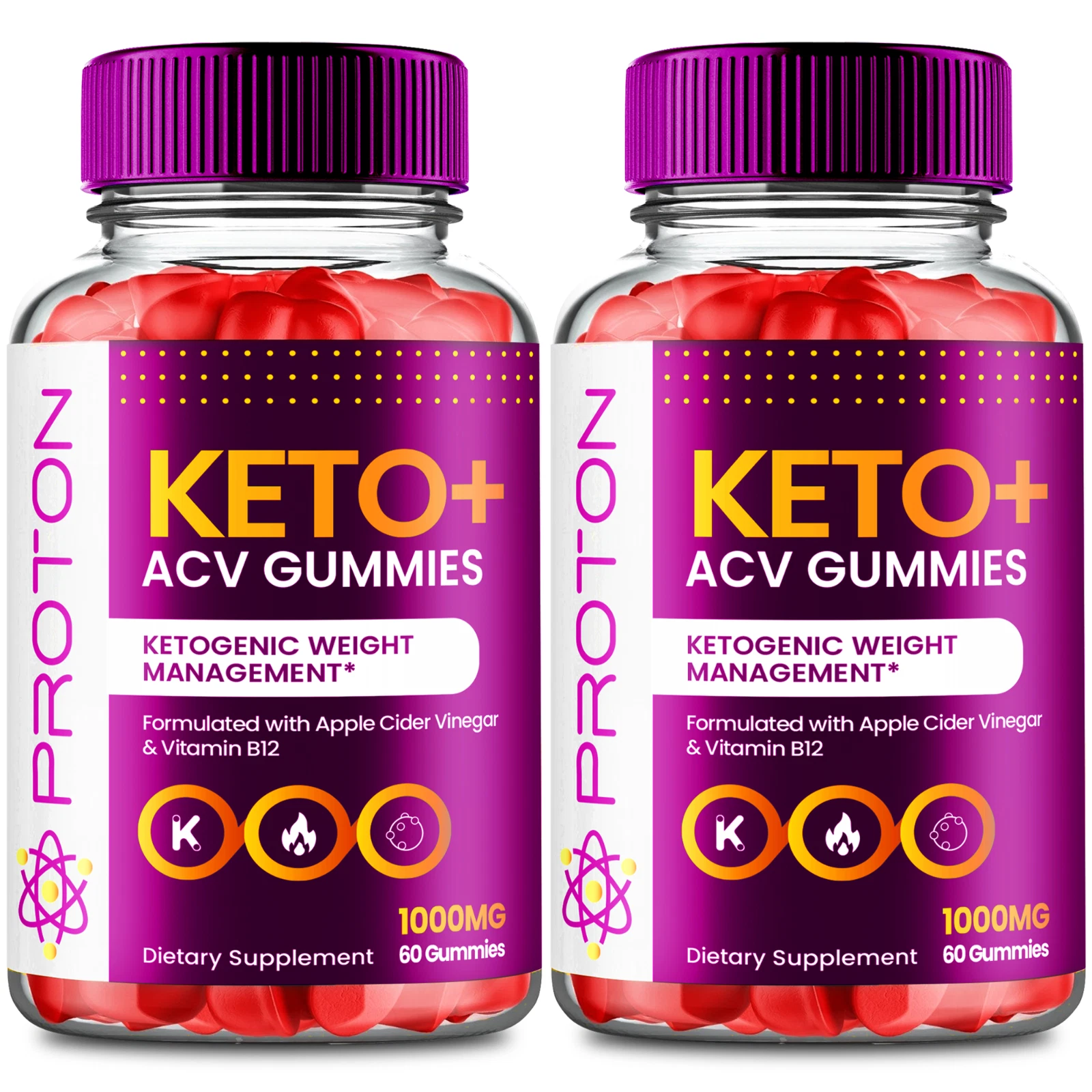 (2 Pack) Proton Keto Gummies, Proton Keto ACV Gummies Weight Loss (120 Gummies)