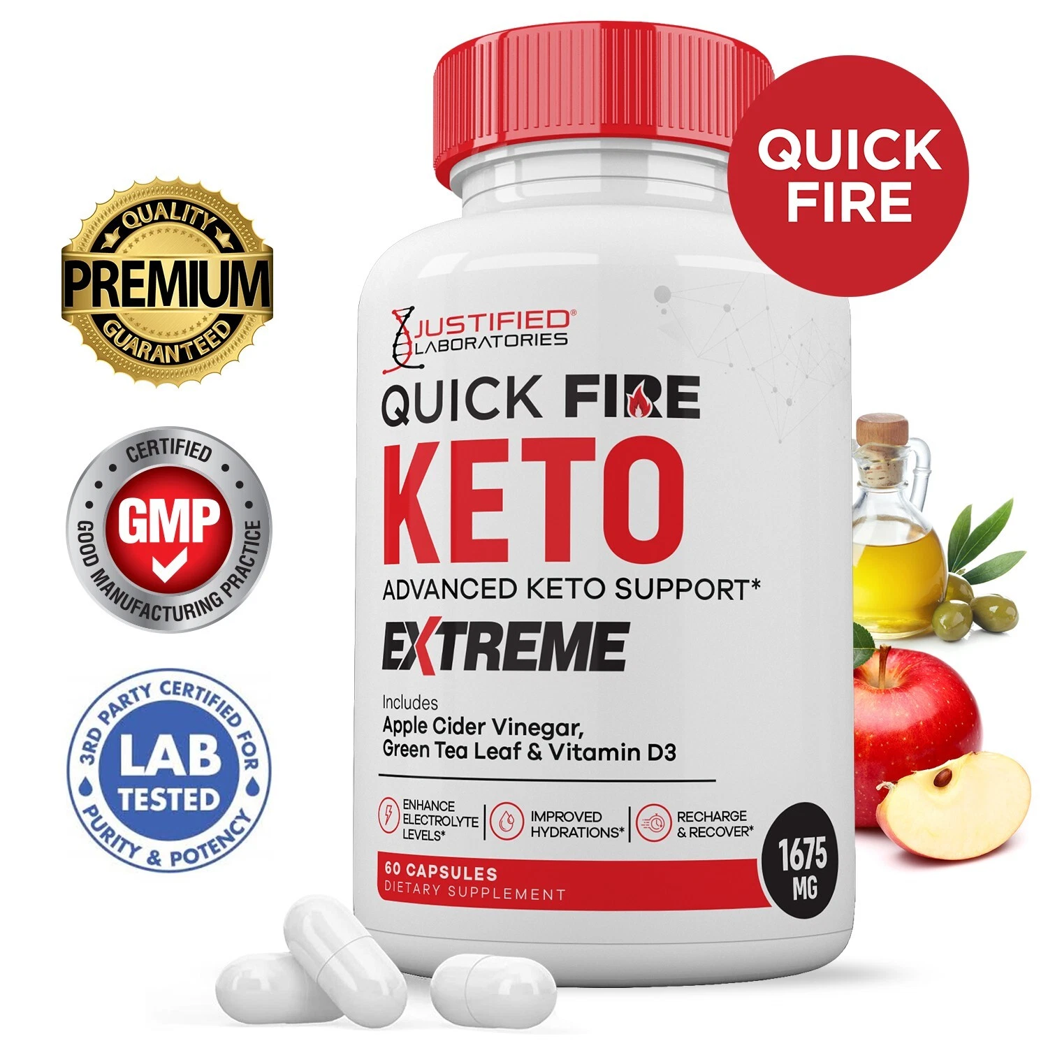Quick Fire Keto ACV Extreme Pills 1675MG Stronger Thn Gummy Keto Support 1Pck