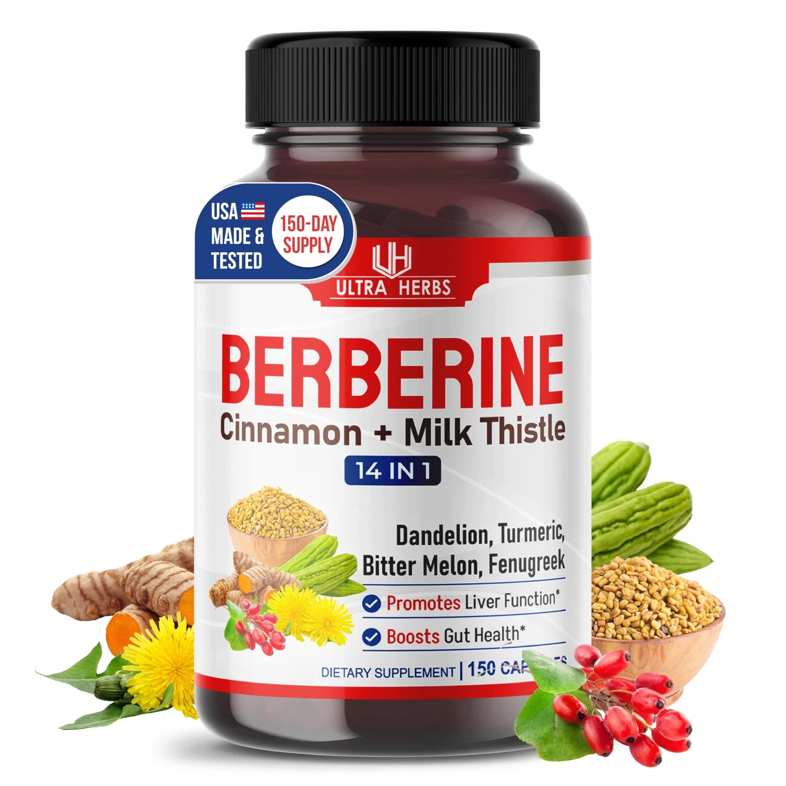 Ultra Herbs Premium Berberine with Cinnamon Milk Thistle *USA Made &...