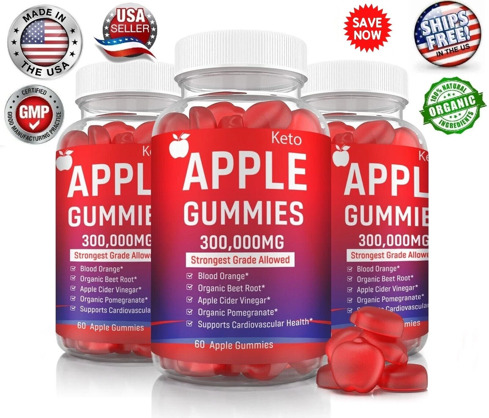3 Keto Slimming Gummies 300,000mg Apple Cider Vinegar ACV Weight Loss 180 Gummy