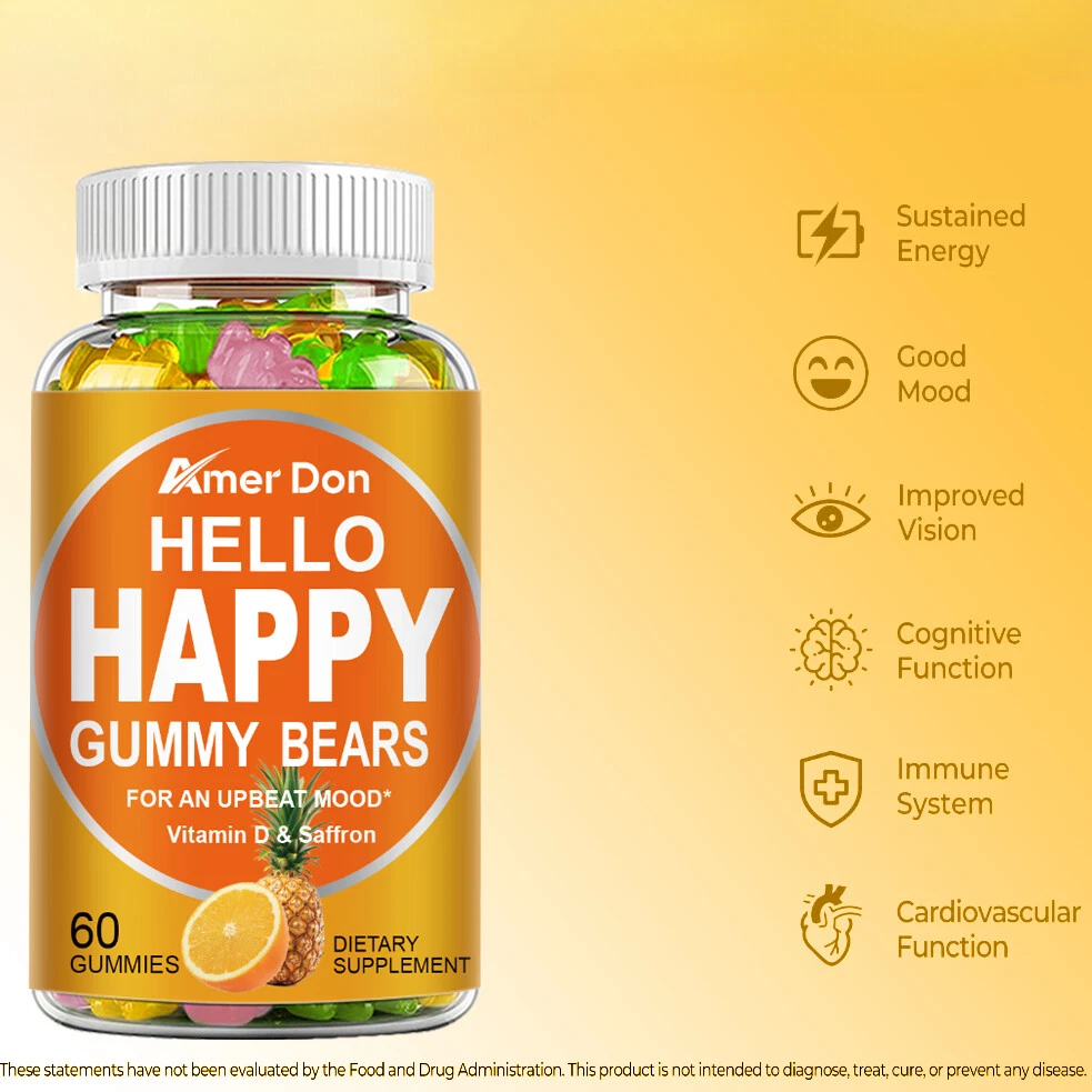 Hello Happy Gummies, Mood Balance Support, Vitamin D, Saffron, Adult Chew